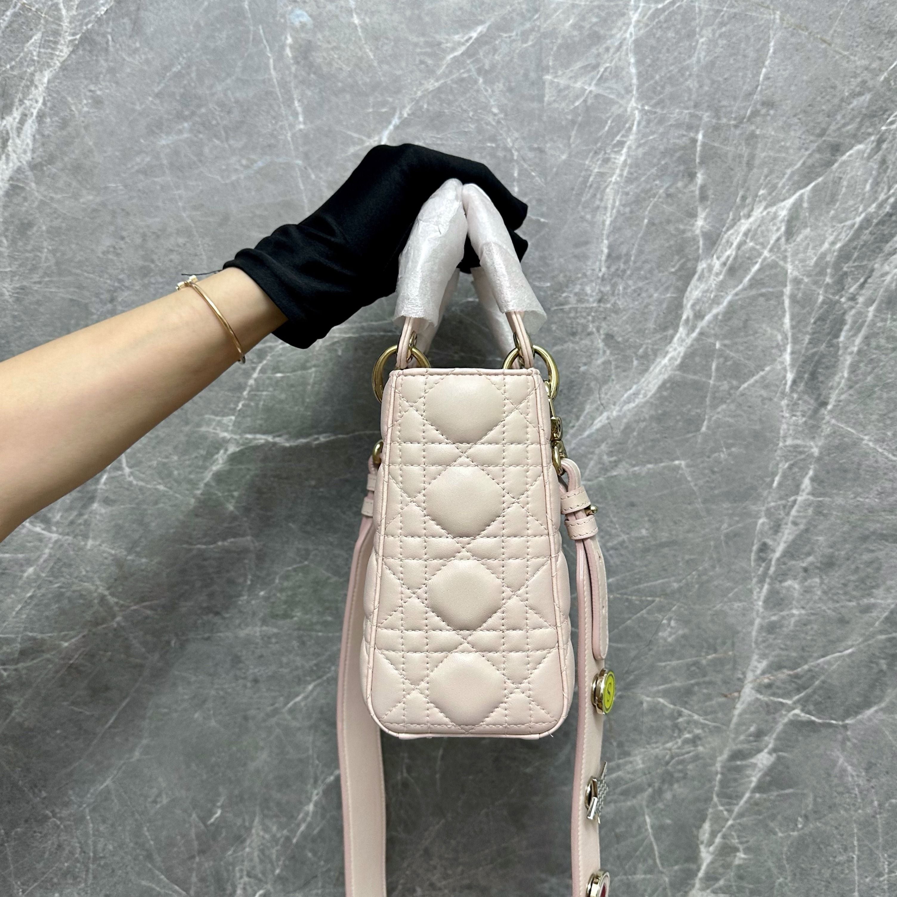 Dior Lady Small Sakura Pink ABC Lambskin GHW - Luxury Evermore