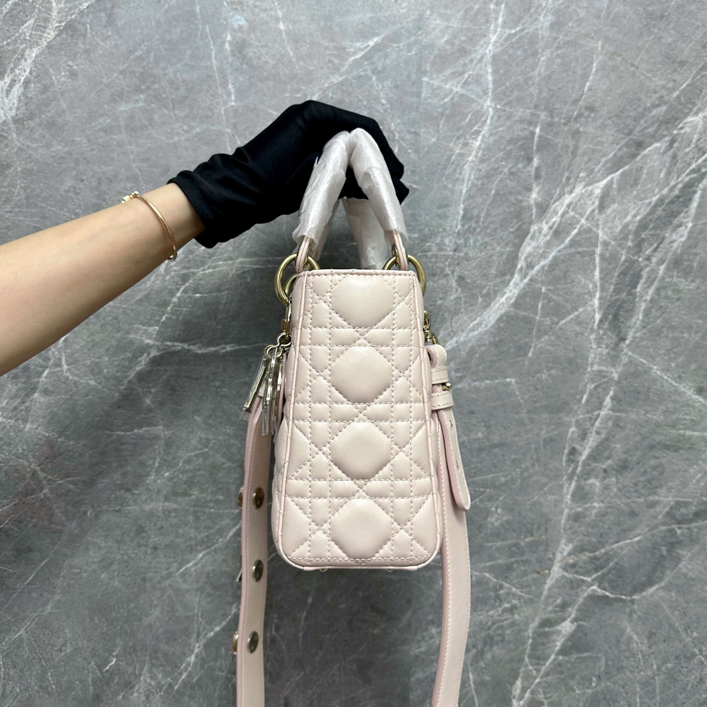 Dior Lady Small Sakura Pink ABC Lambskin GHW - Luxury Evermore