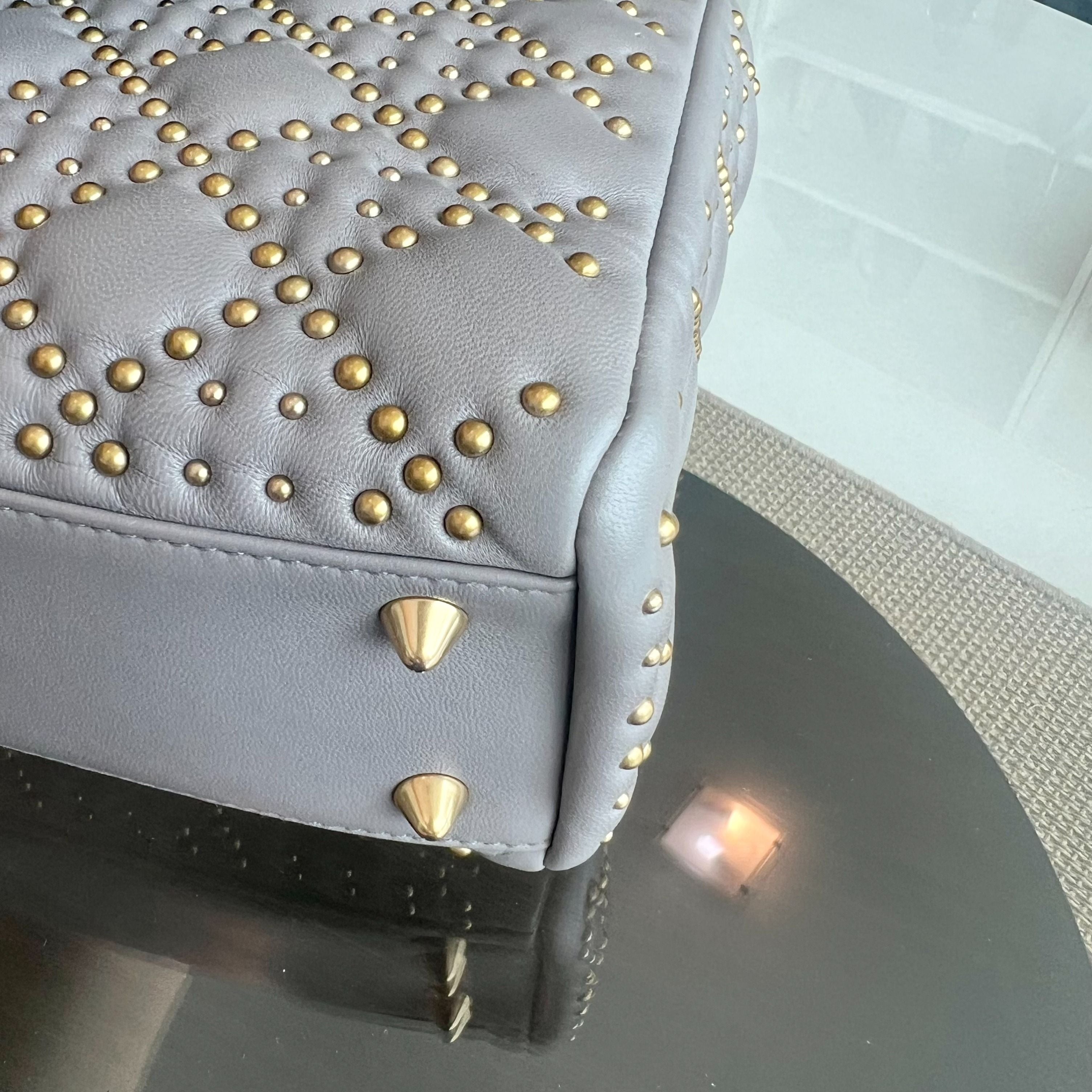 Dior Lady Small Studded Soft Lambskin Grey GHW - Luxury Evermore