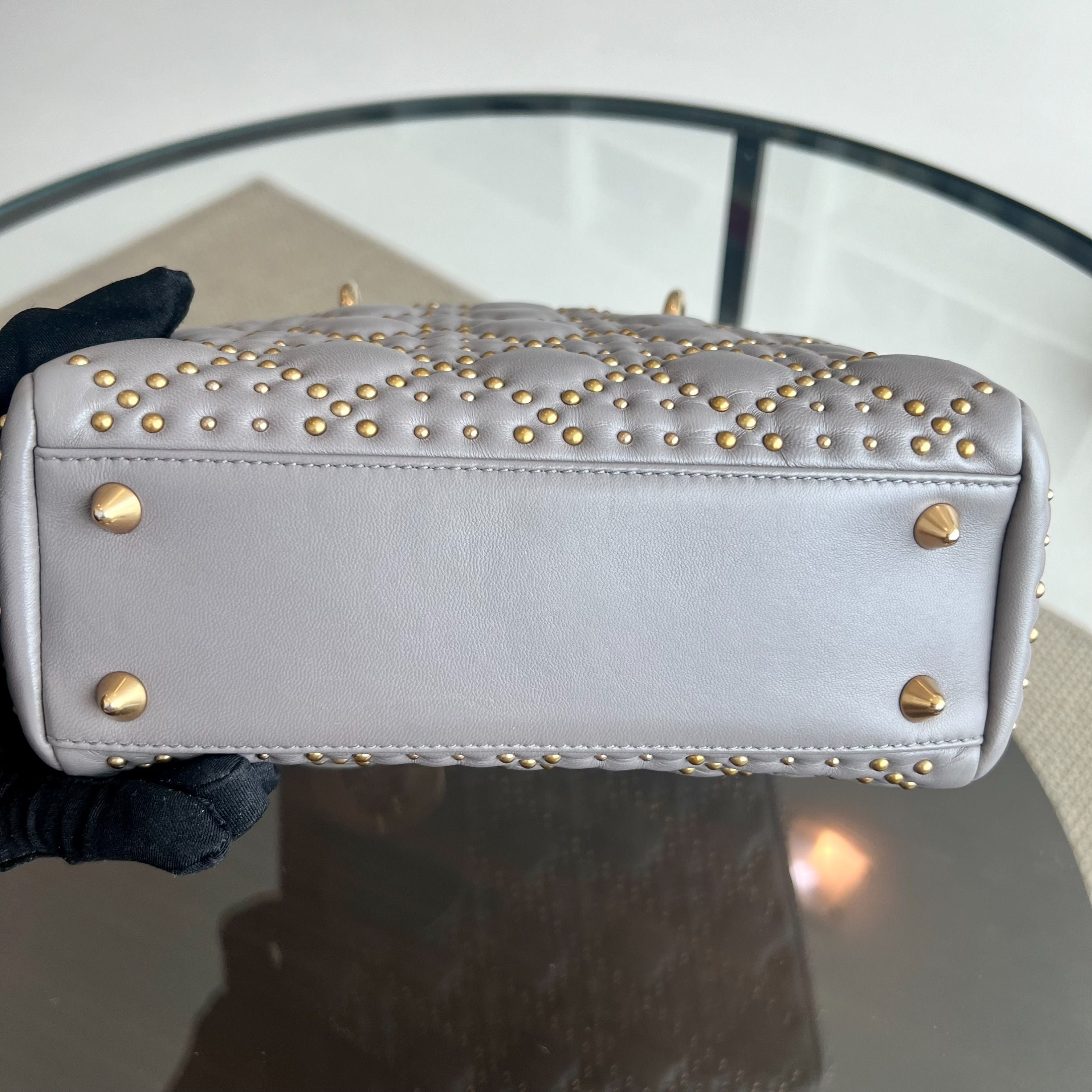 Dior Lady Small Studded Soft Lambskin Grey GHW - Luxury Evermore