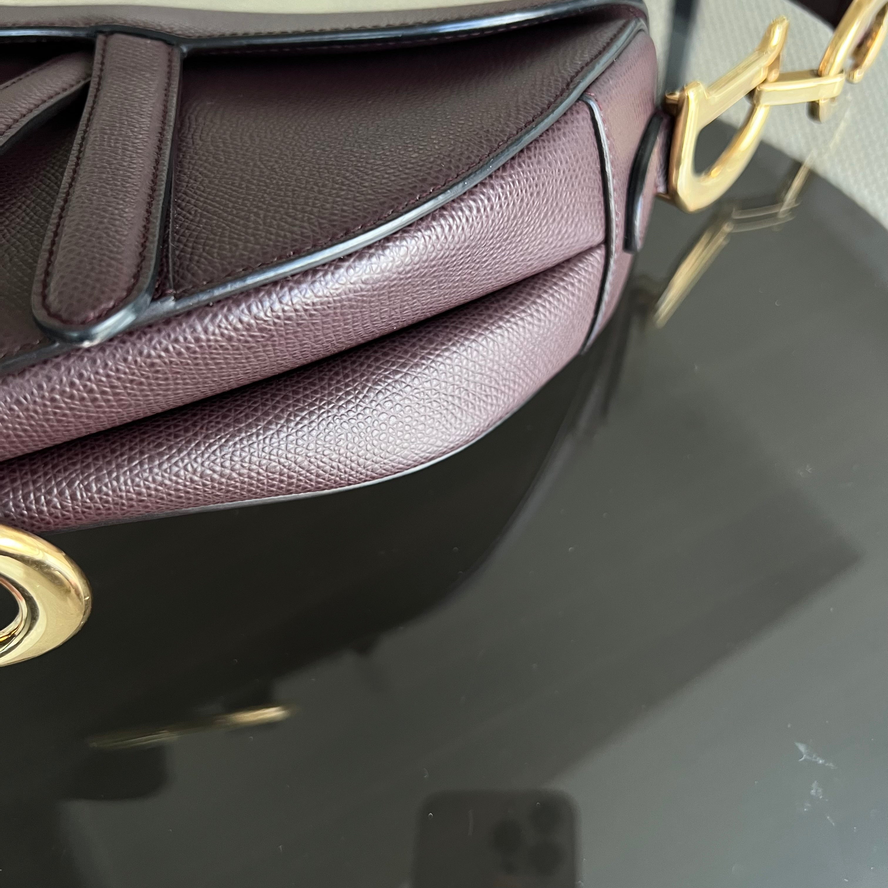 Dior Medium Saddle 25CM Grained Calfskin Burgundy Golden Hardware - Luxury Evermore