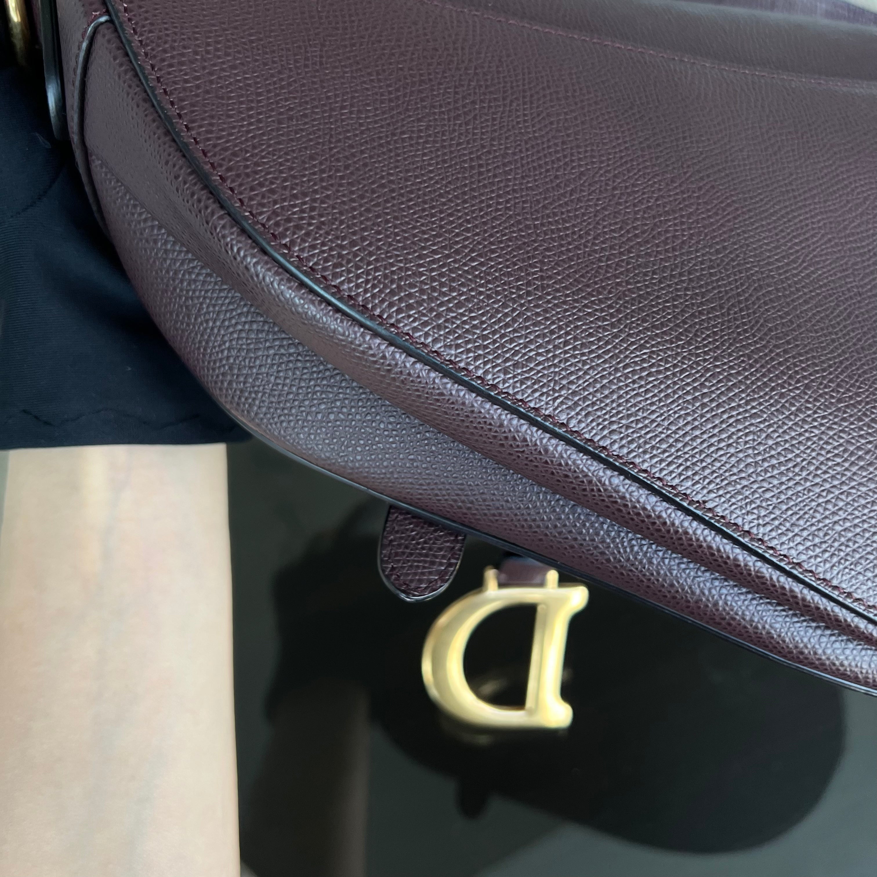 Dior Medium Saddle 25CM Grained Calfskin Burgundy Golden Hardware - Luxury Evermore