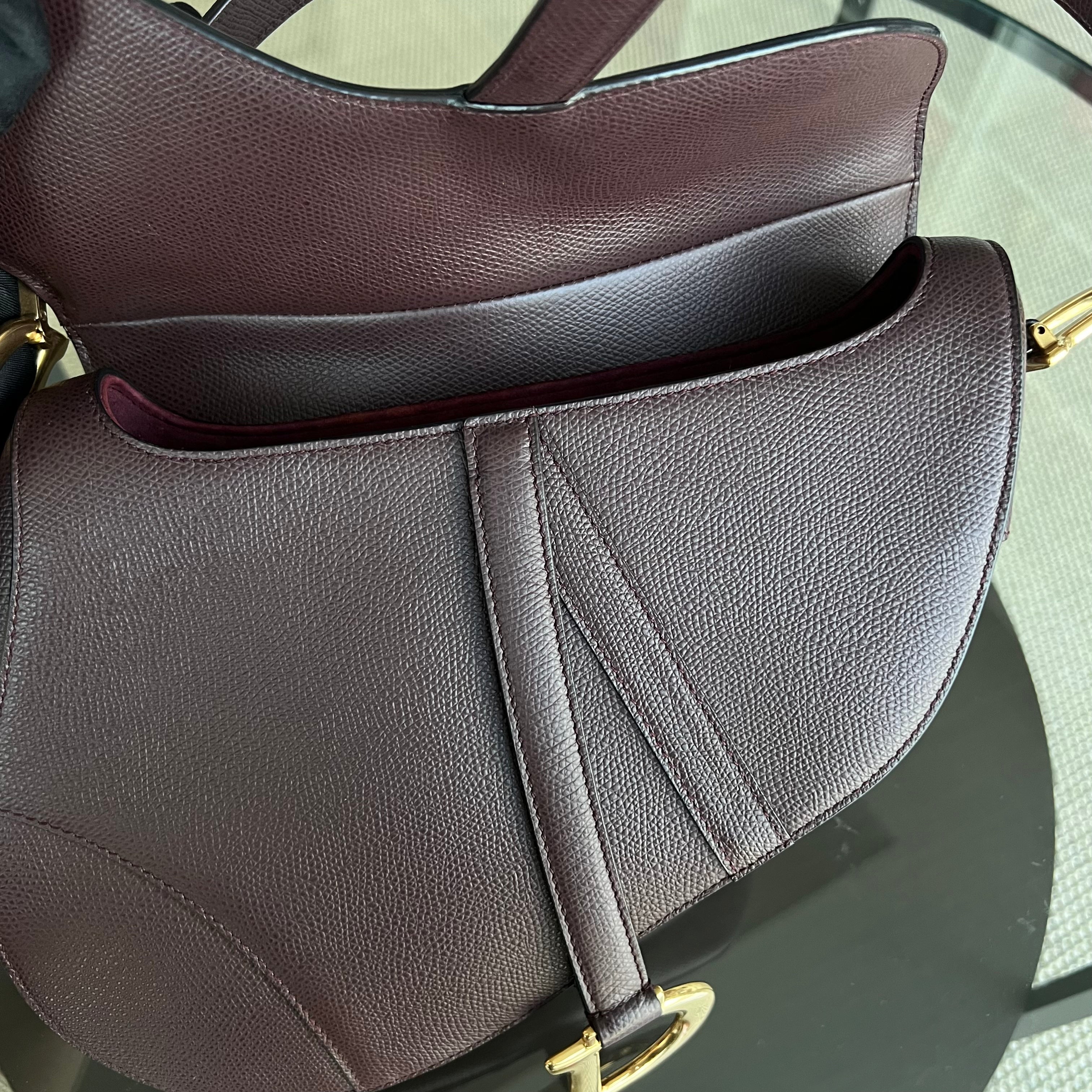 Dior Medium Saddle 25CM Grained Calfskin Burgundy Golden Hardware - Luxury Evermore