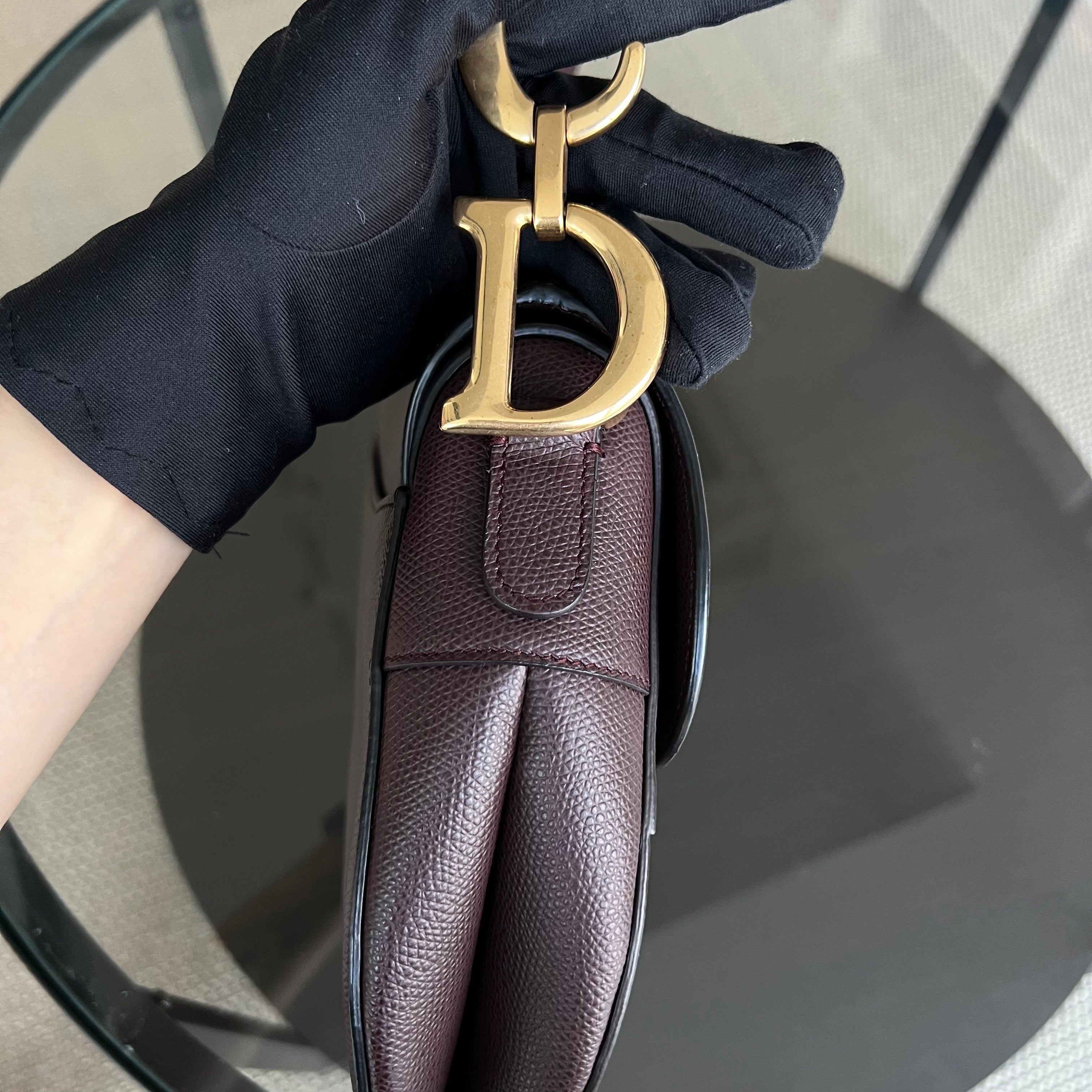 Dior Medium Saddle 25CM Grained Calfskin Burgundy Golden Hardware - Luxury Evermore