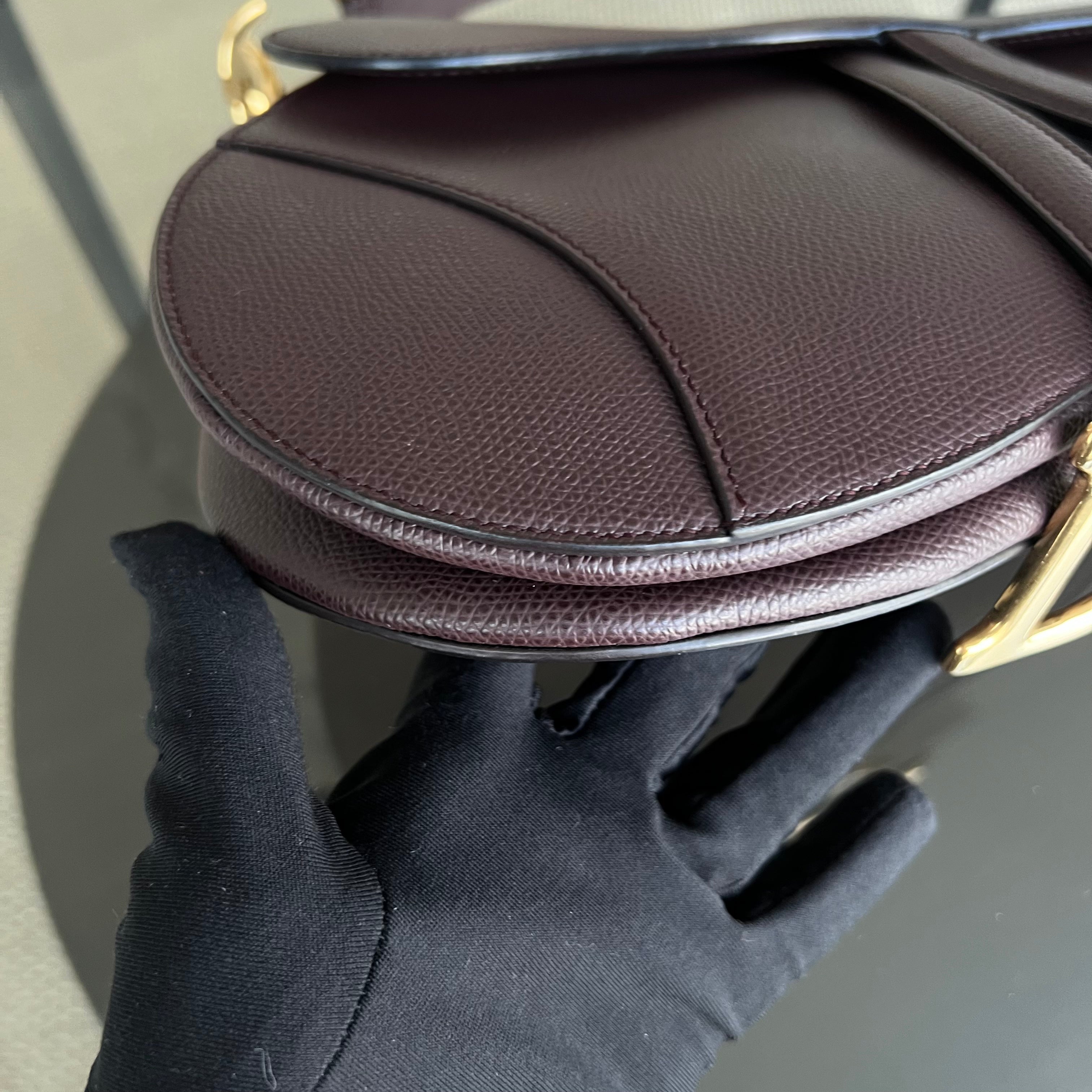 Dior Medium Saddle 25CM Grained Calfskin Burgundy Golden Hardware - Luxury Evermore