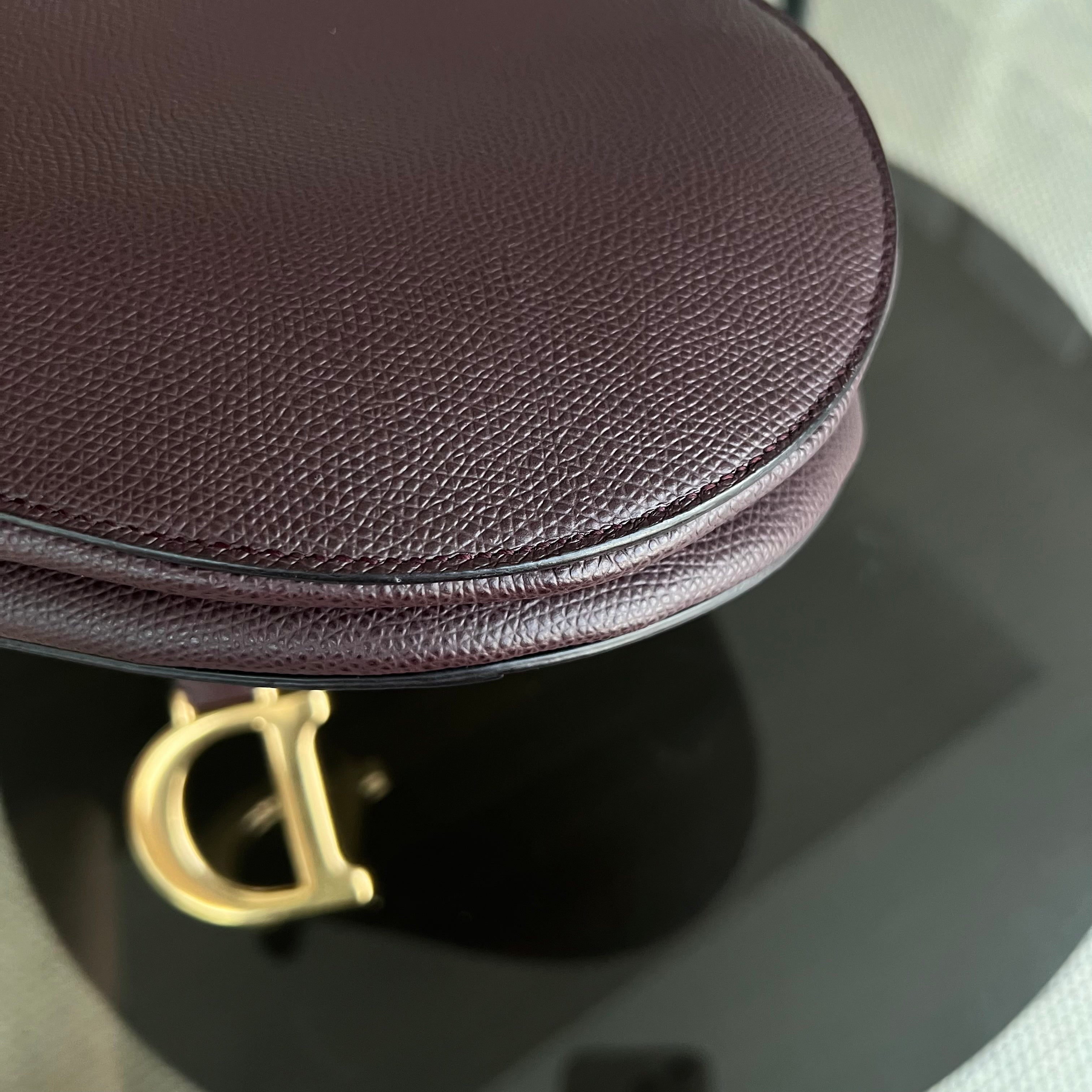 Dior Medium Saddle 25CM Grained Calfskin Burgundy Golden Hardware - Luxury Evermore