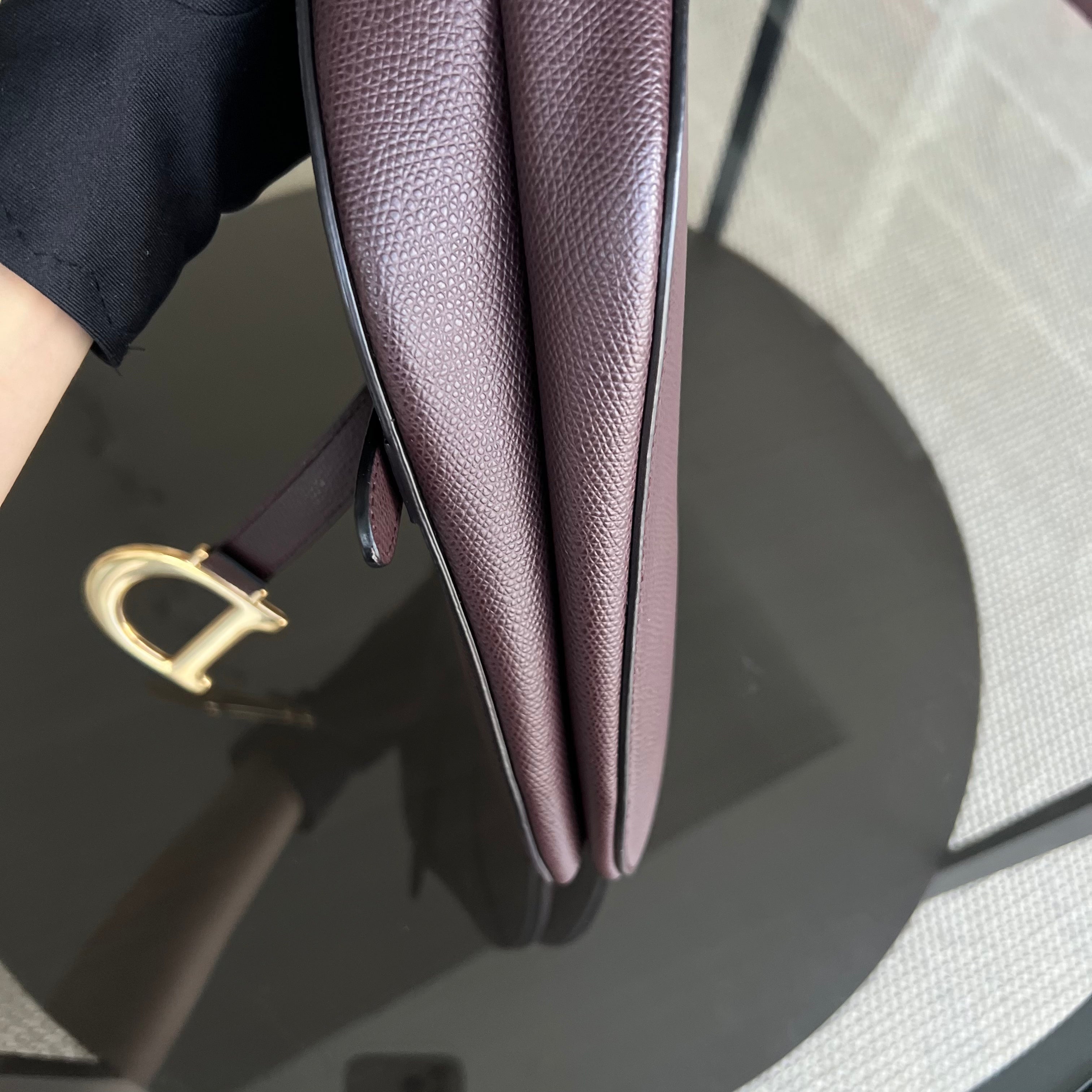 Dior Medium Saddle 25CM Grained Calfskin Burgundy Golden Hardware - Luxury Evermore