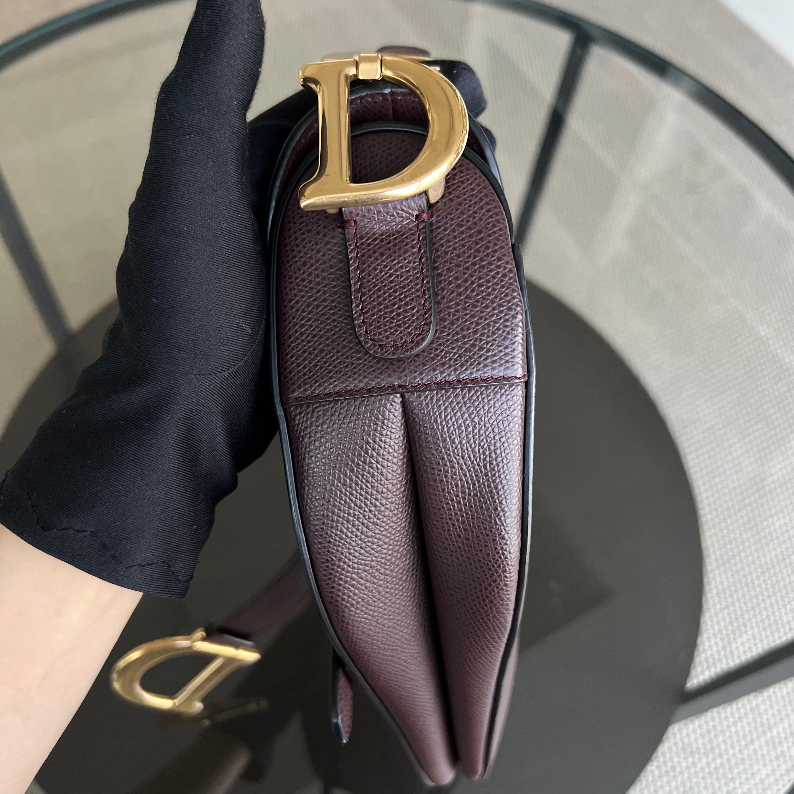 Dior Medium Saddle 25CM Grained Calfskin Burgundy Golden Hardware - Luxury Evermore