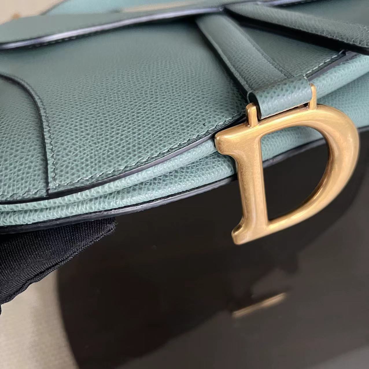 Dior Medium Saddle Grained Calfskin 25CM Haze Green Golden Hardware - Luxury Evermore