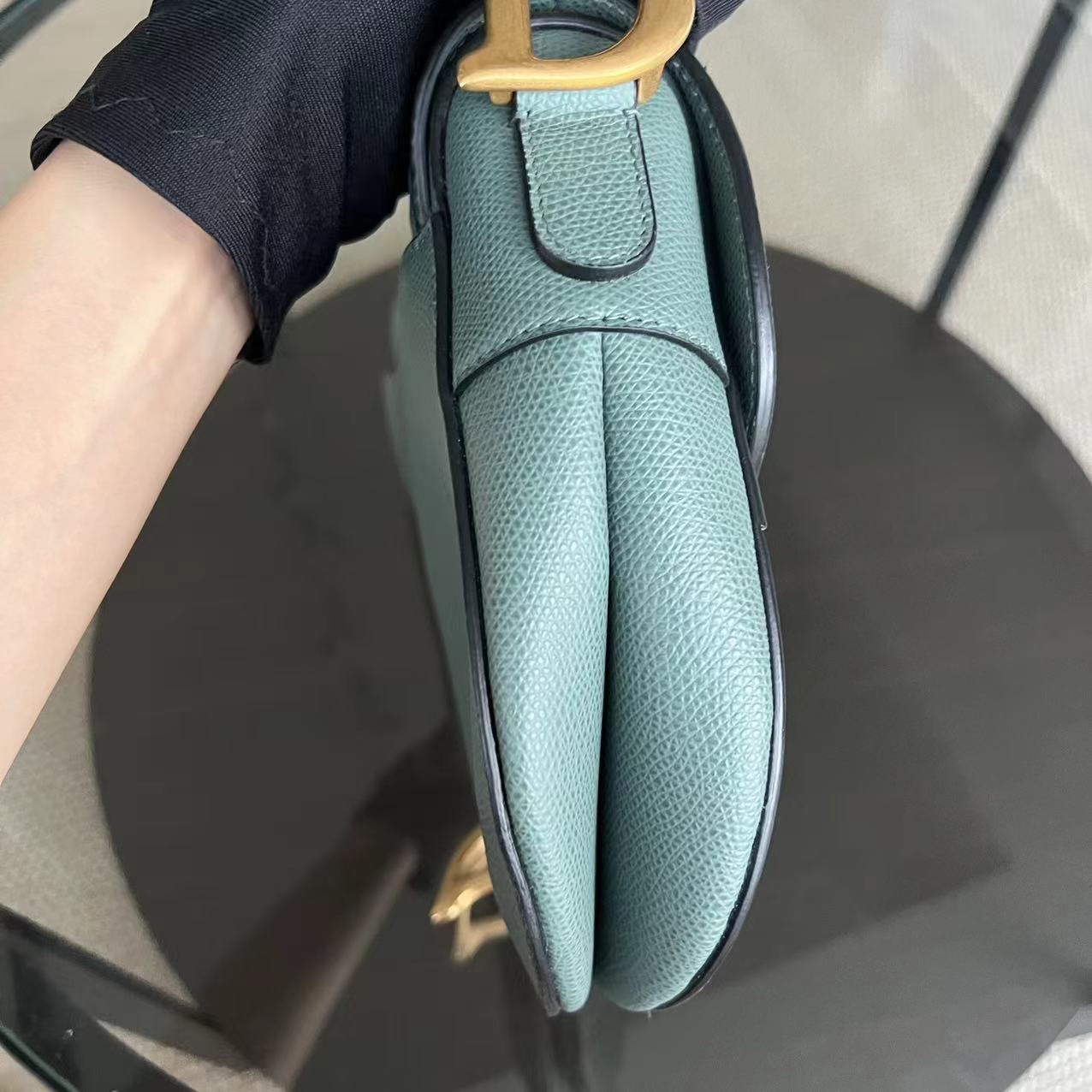 Dior Medium Saddle Grained Calfskin 25CM Haze Green Golden Hardware - Luxury Evermore