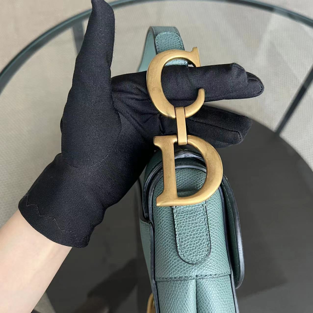 Dior Medium Saddle Grained Calfskin 25CM Haze Green Golden Hardware - Luxury Evermore