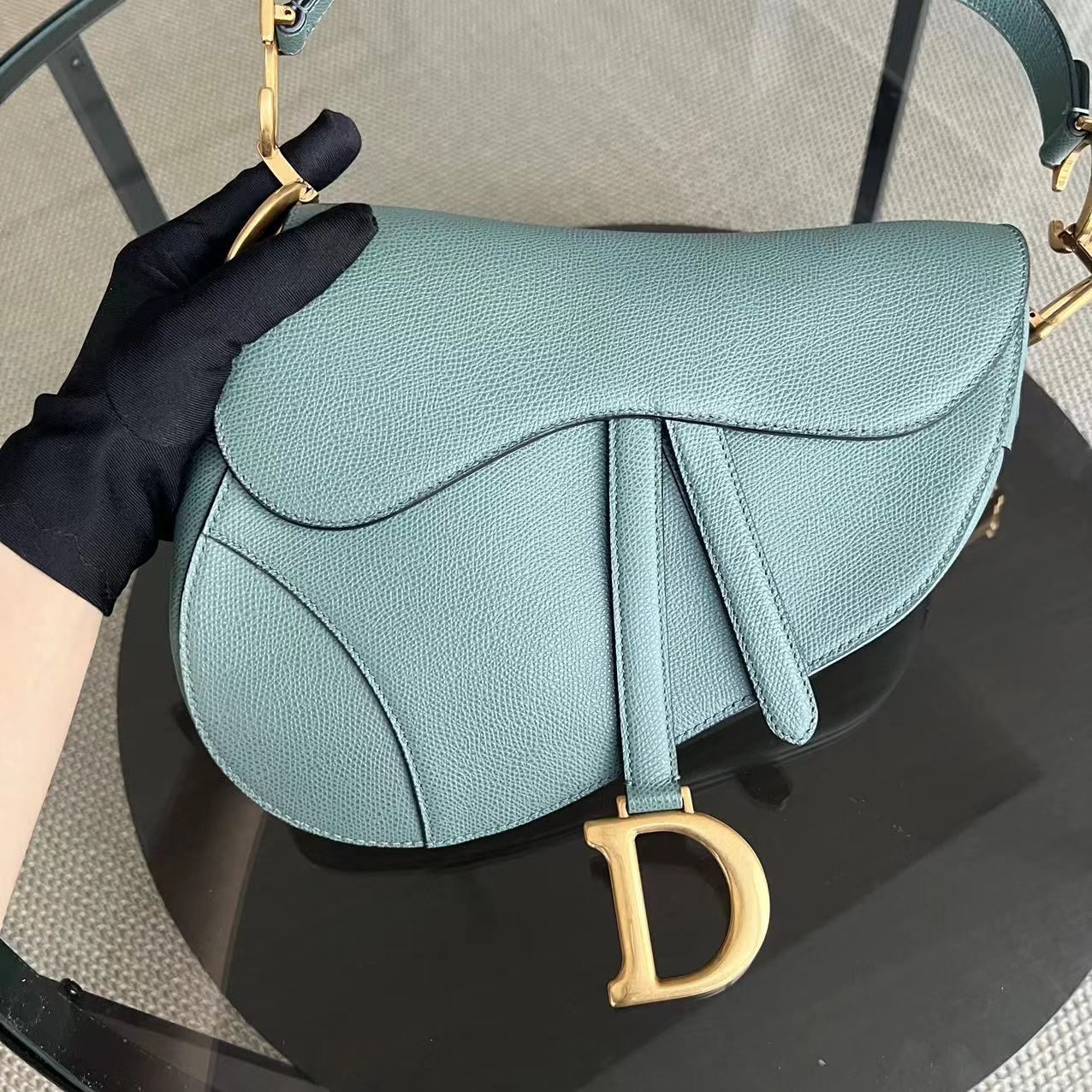 Dior Medium Saddle Grained Calfskin 25CM Haze Green Golden Hardware - Luxury Evermore