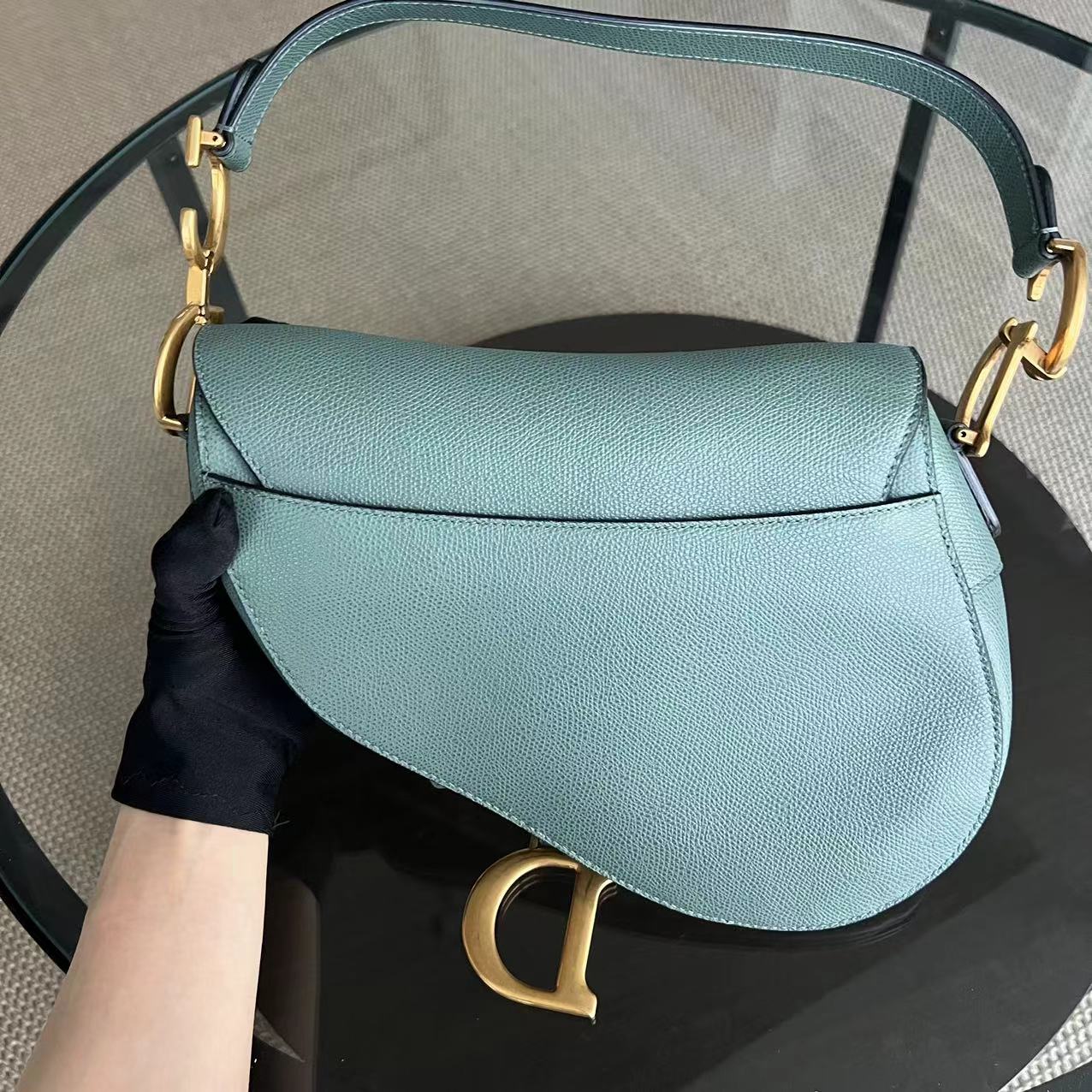 Dior Medium Saddle Grained Calfskin 25CM Haze Green Golden Hardware - Luxury Evermore