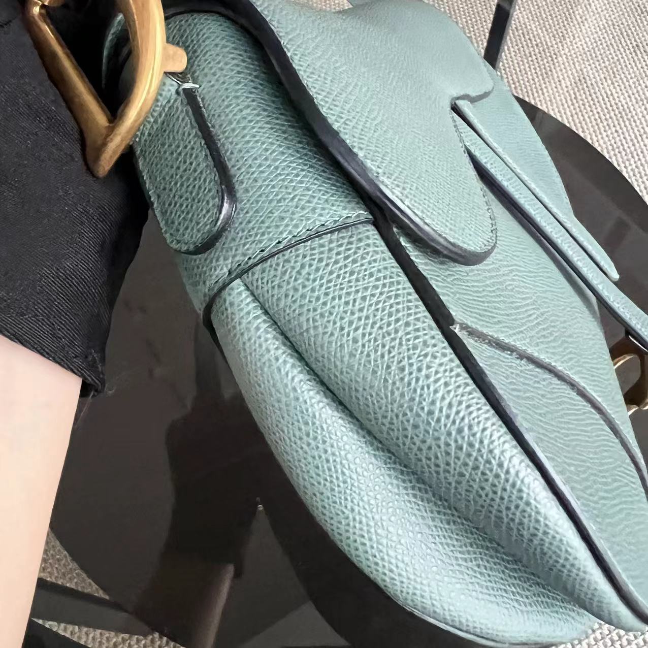 Dior Medium Saddle Grained Calfskin 25CM Haze Green Golden Hardware - Luxury Evermore