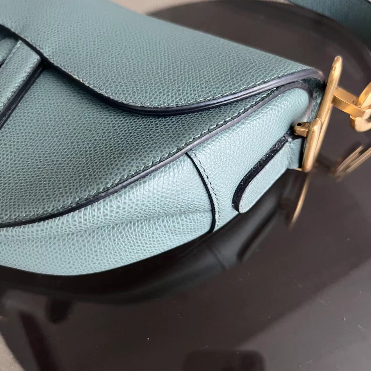 Dior Medium Saddle Grained Calfskin 25CM Haze Green Golden Hardware - Luxury Evermore