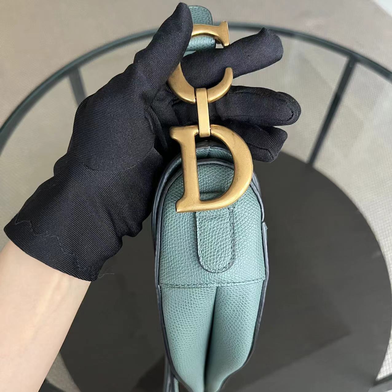 Dior Medium Saddle Grained Calfskin 25CM Haze Green Golden Hardware - Luxury Evermore