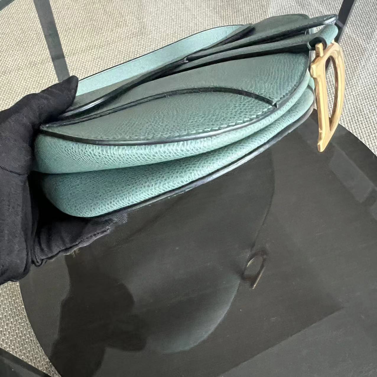 Dior Medium Saddle Grained Calfskin 25CM Haze Green Golden Hardware - Luxury Evermore