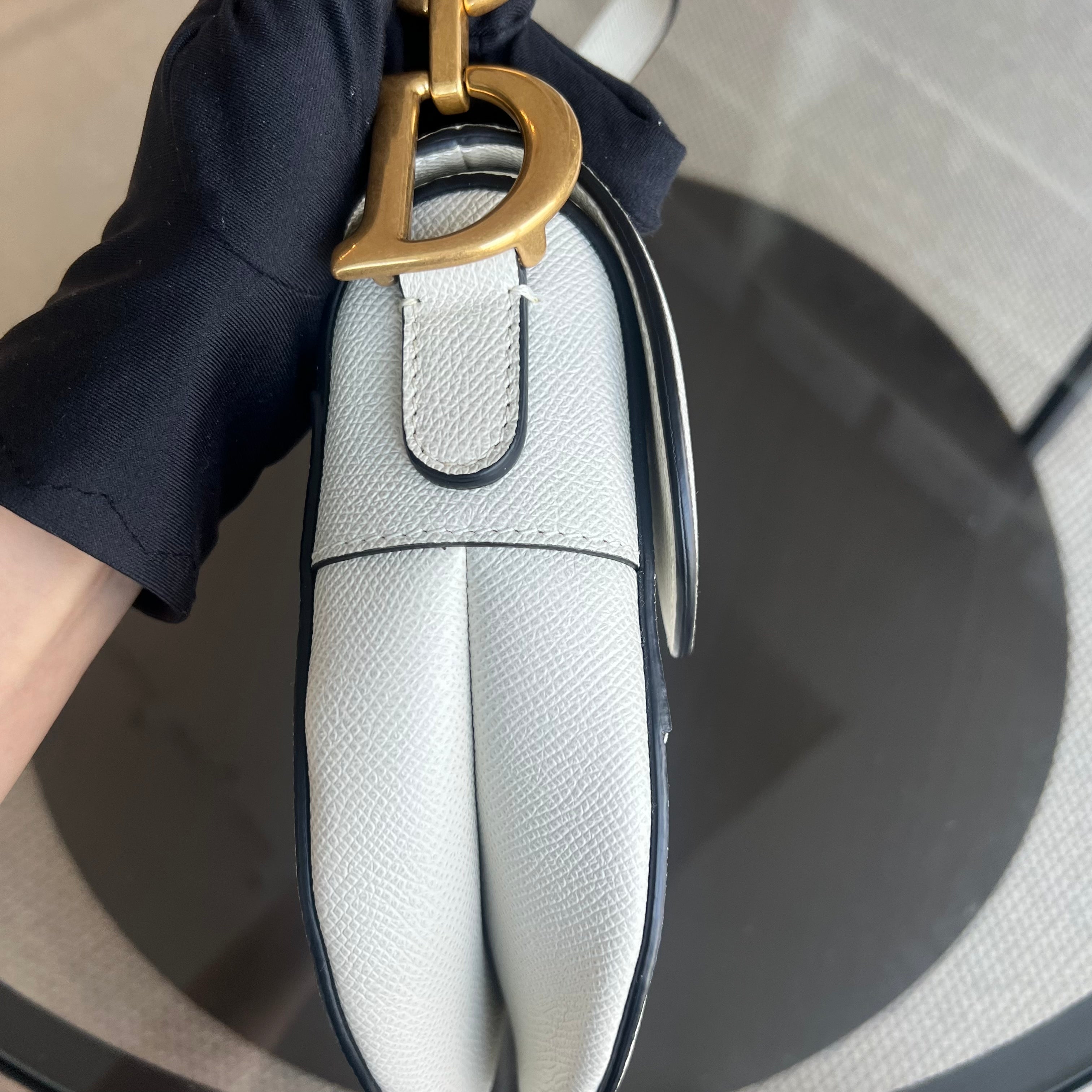 Dior Medium Saddle Grained Calfskin White Golden Hardware - Luxury Evermore