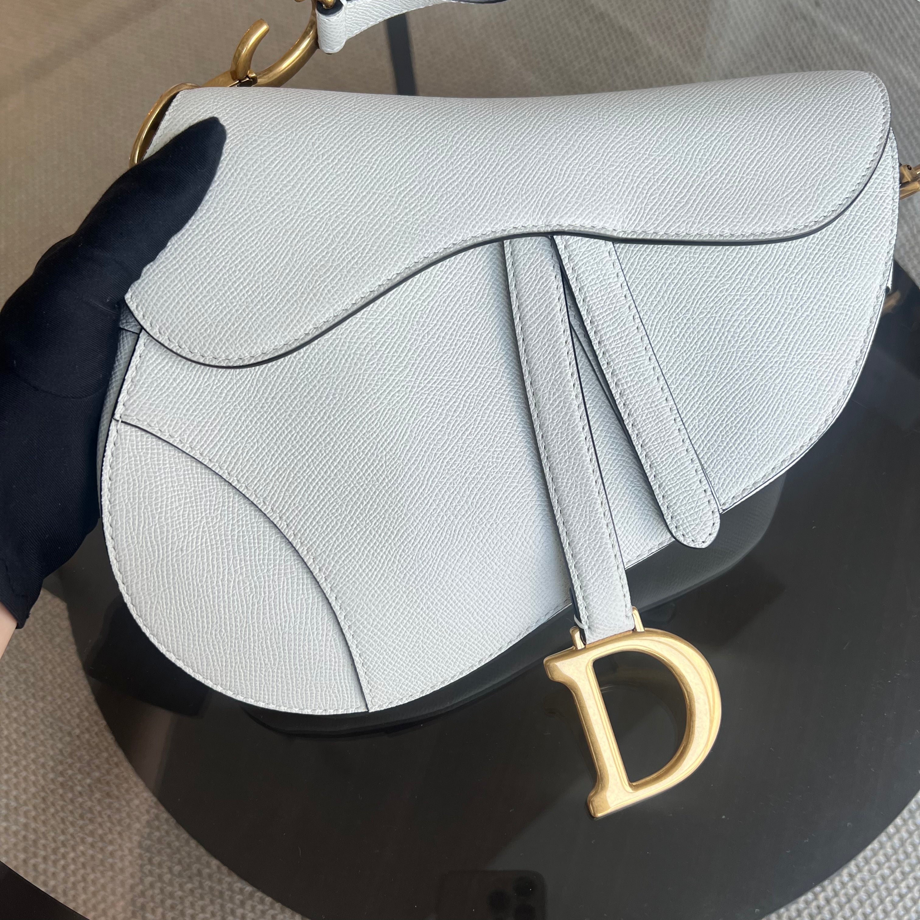 Dior Medium Saddle Grained Calfskin White Golden Hardware - Luxury Evermore