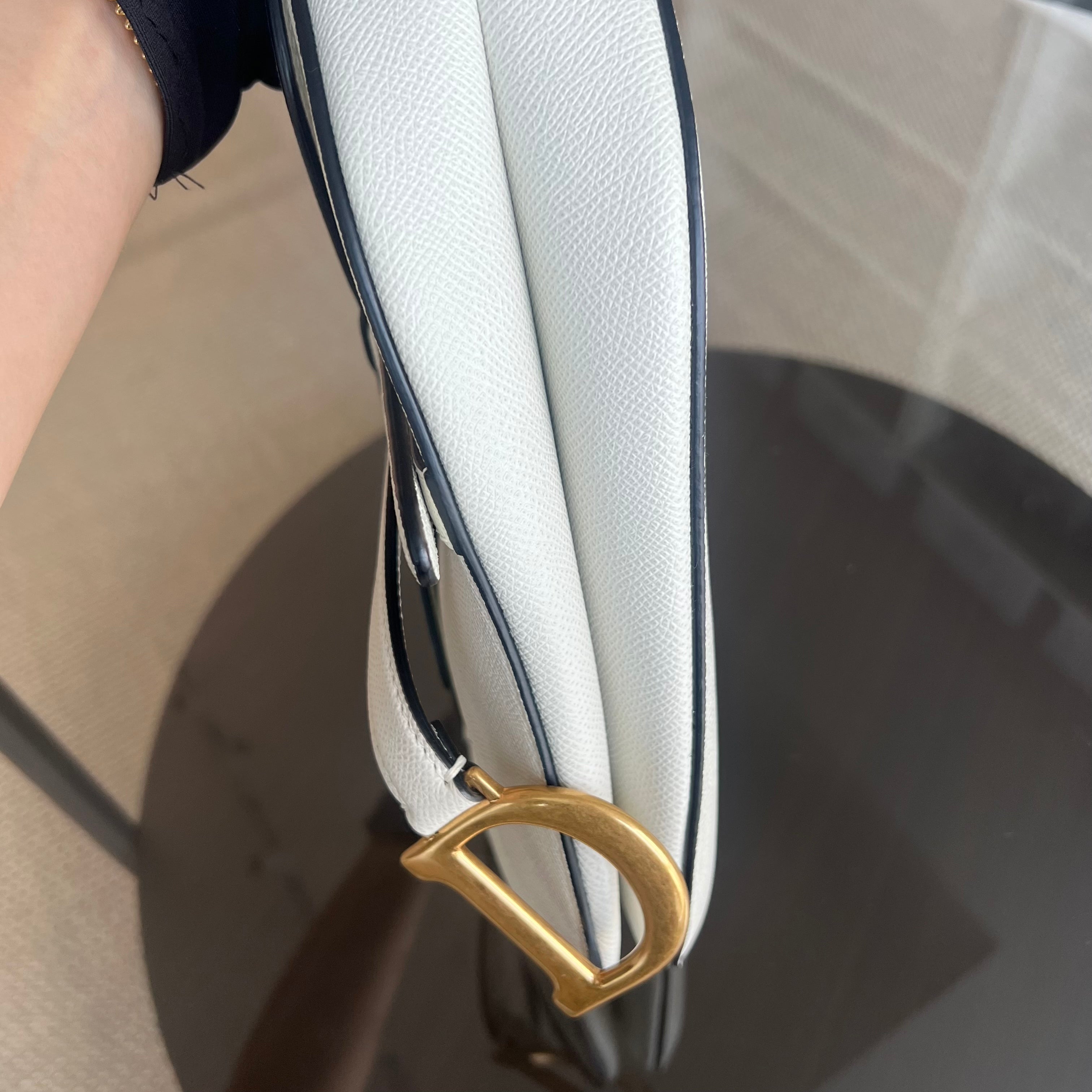 Dior Medium Saddle Grained Calfskin White Golden Hardware - Luxury Evermore