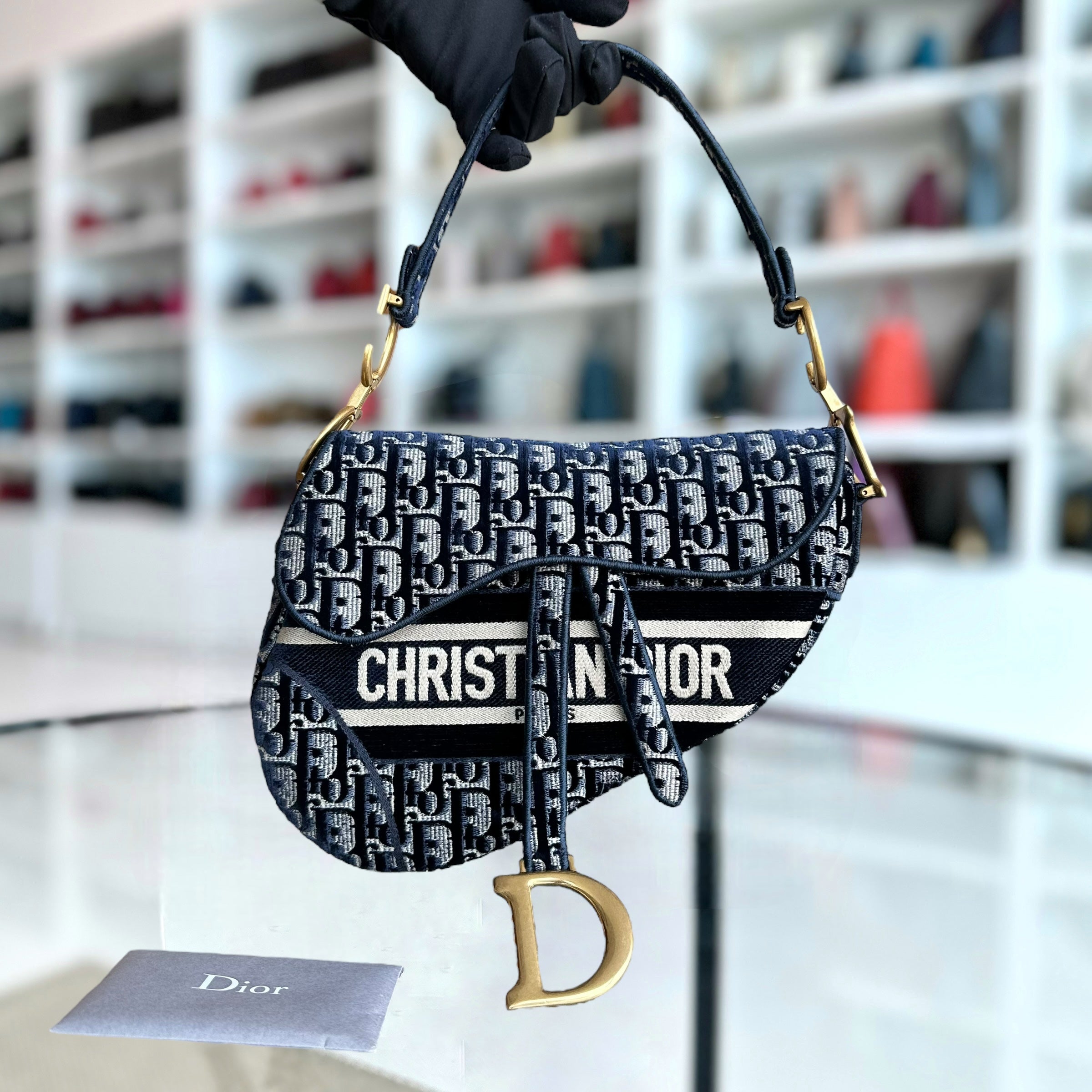 Dior Medium Saddle Oblique Canvas Dark Blue Golden Hardware - Luxury Evermore