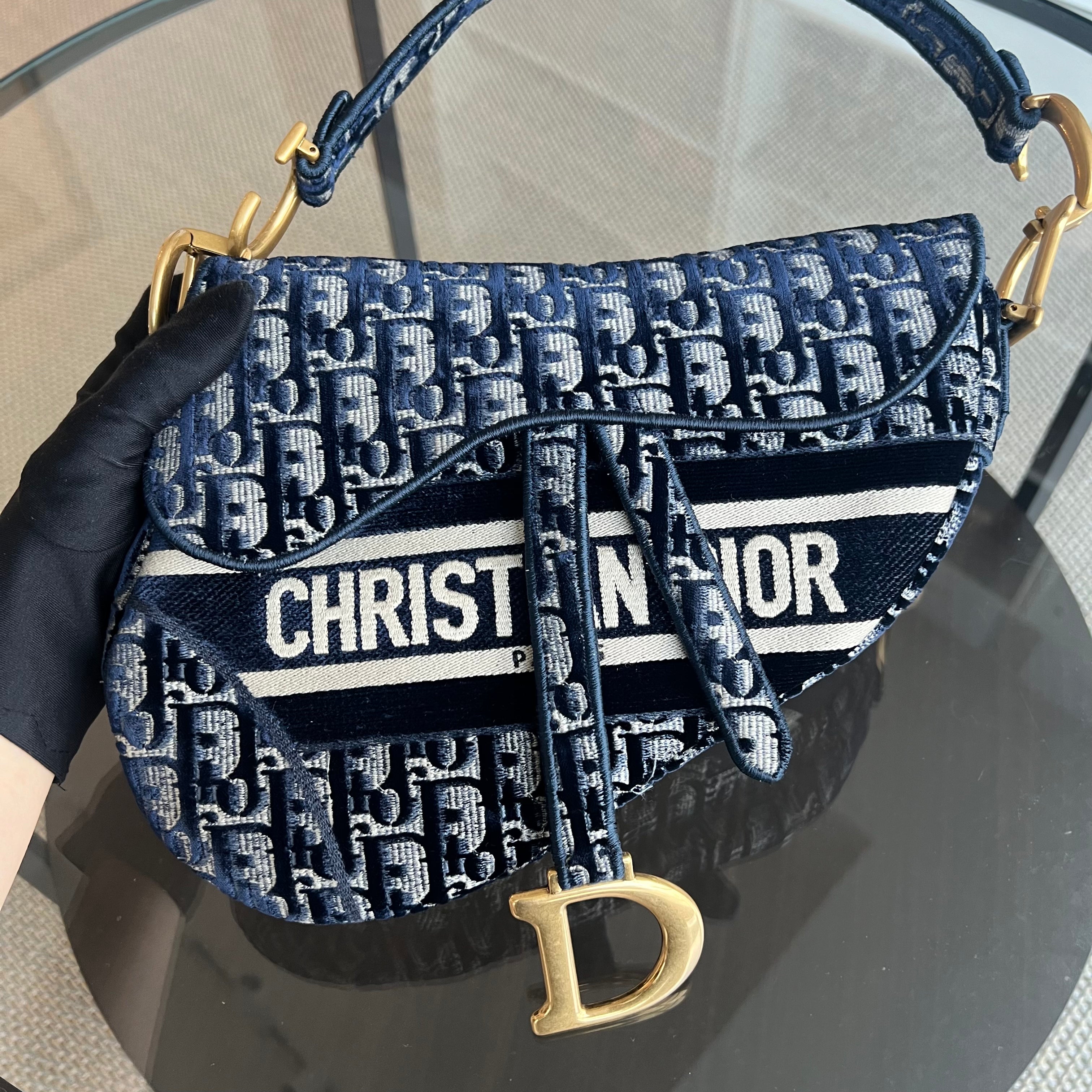 Dior Medium Saddle Oblique Canvas Dark Blue Golden Hardware - Luxury Evermore