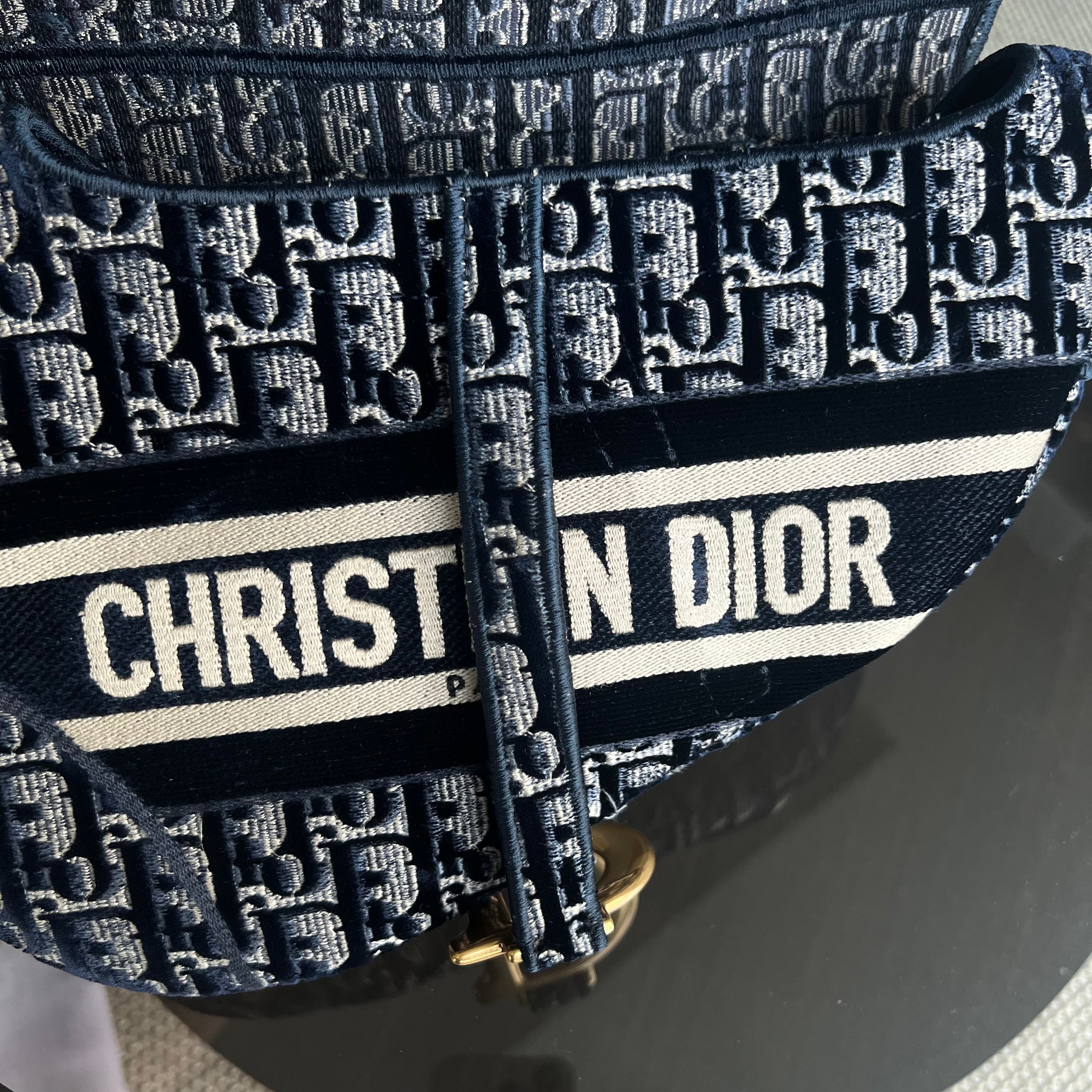 Dior Medium Saddle Oblique Canvas Dark Blue Golden Hardware - Luxury Evermore