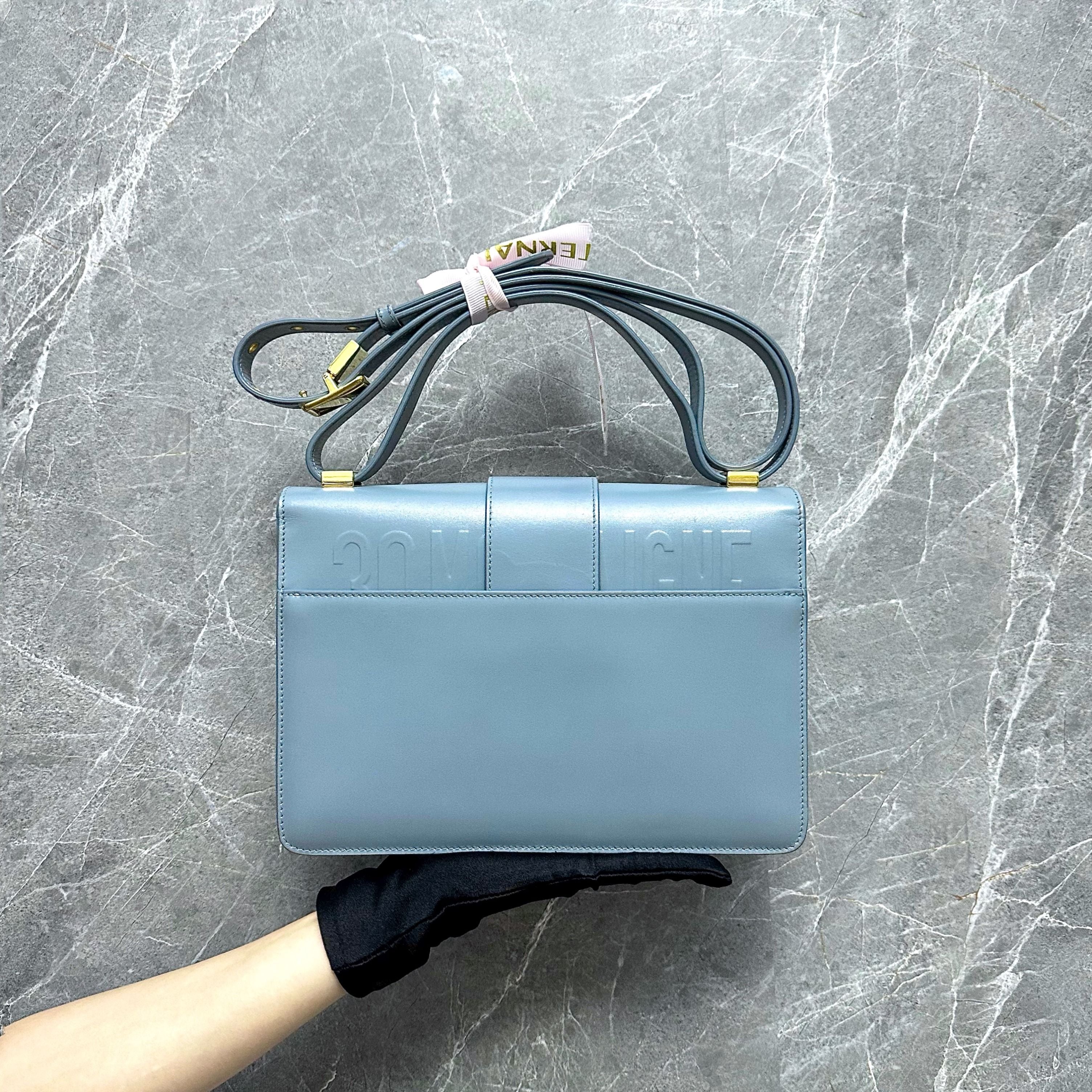 Dior Montaigne 30 Calfskin Medium Haze Blue Shoulder Bag - Luxury Evermore