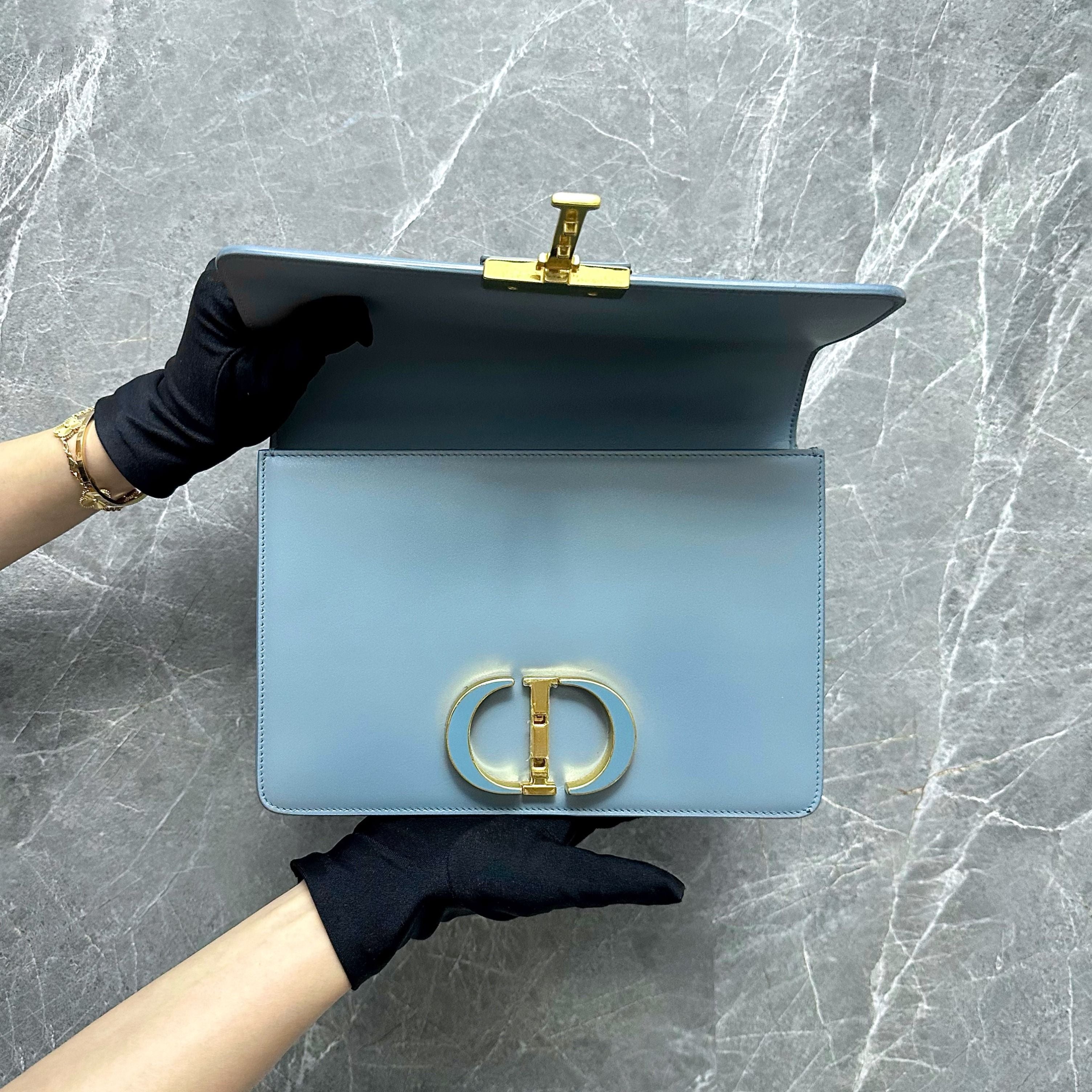 Dior Montaigne 30 Calfskin Medium Haze Blue Shoulder Bag - Luxury Evermore