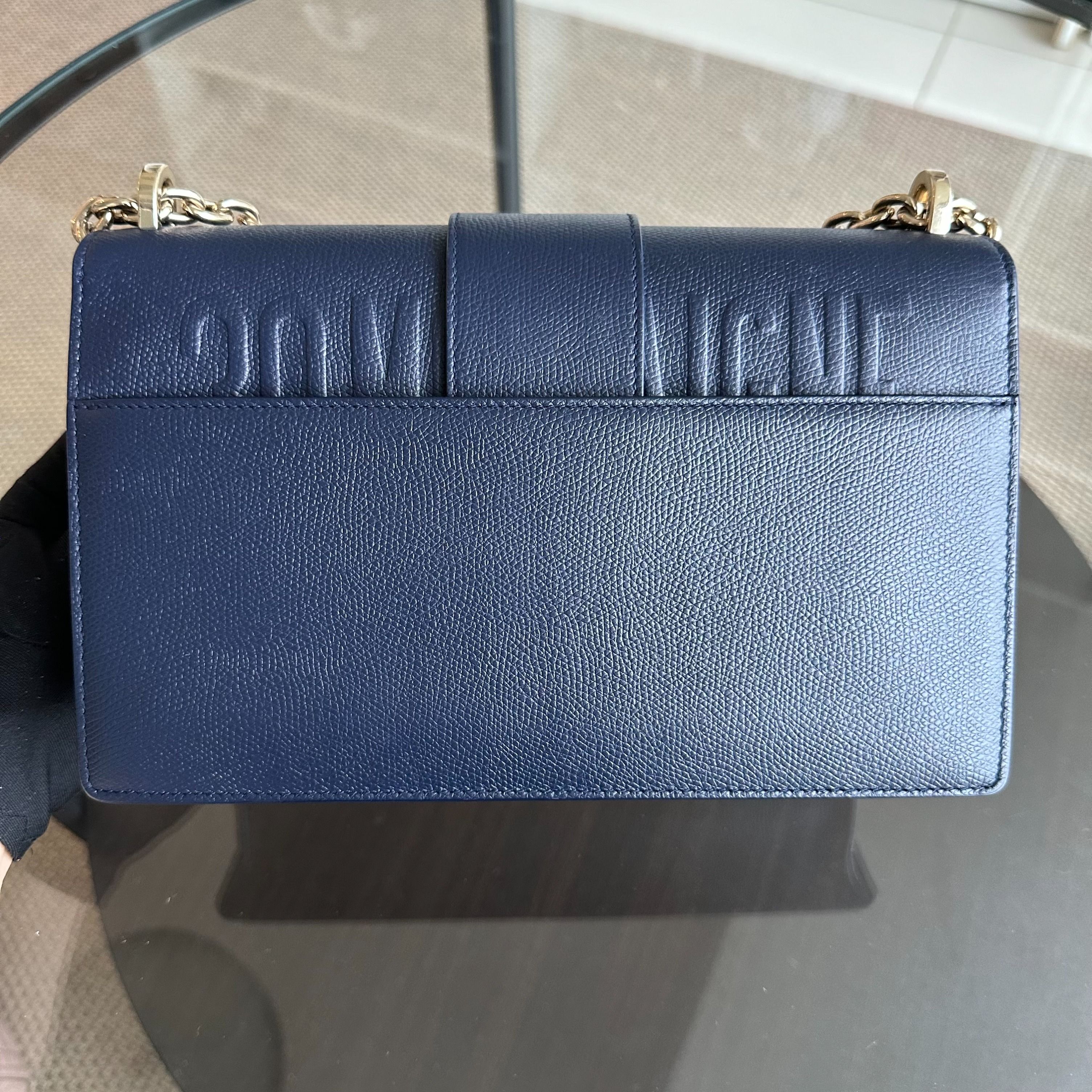 Dior Montaigne 30 East West Grained Calfskin Dark Blue LGHW - Luxury Evermore