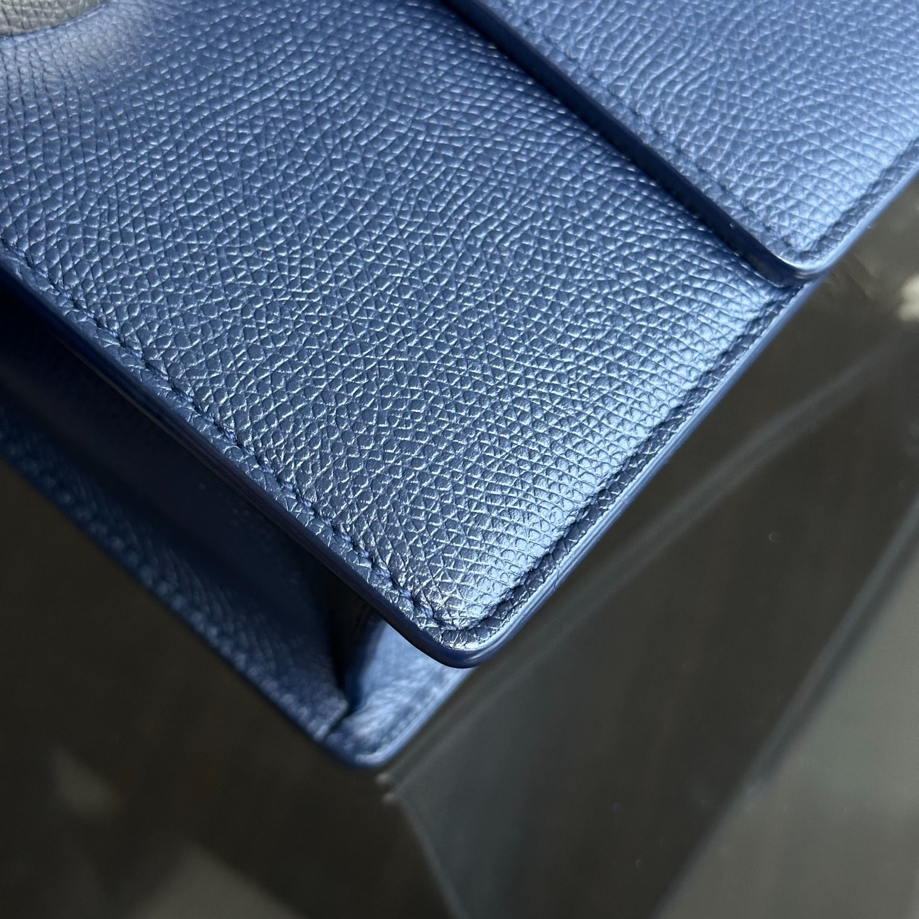 Dior Montaigne 30 East West Grained Calfskin Dark Blue LGHW - Luxury Evermore