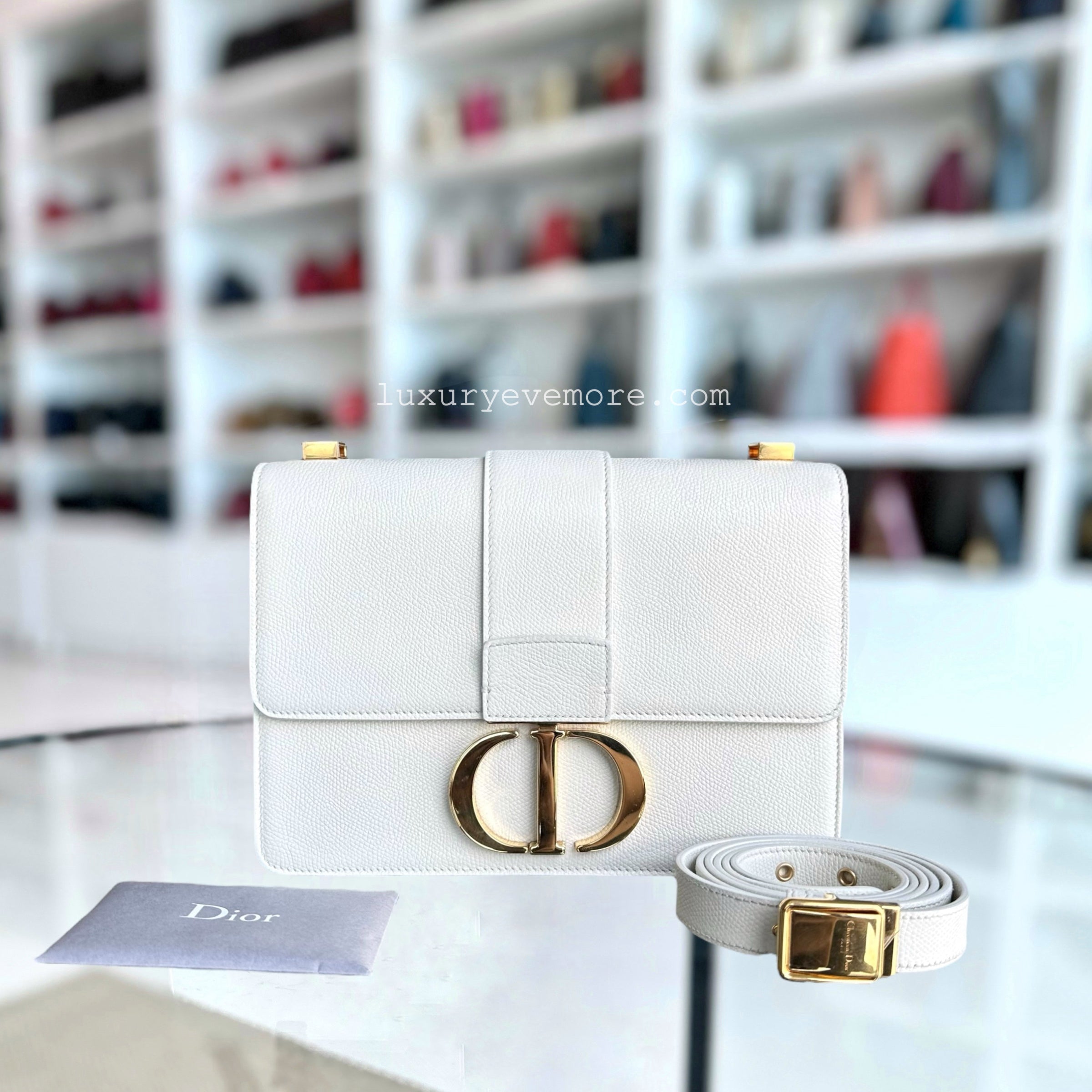 Dior Montaigne 30 Grained Calfskin White Golden Hardware - Luxury Evermore