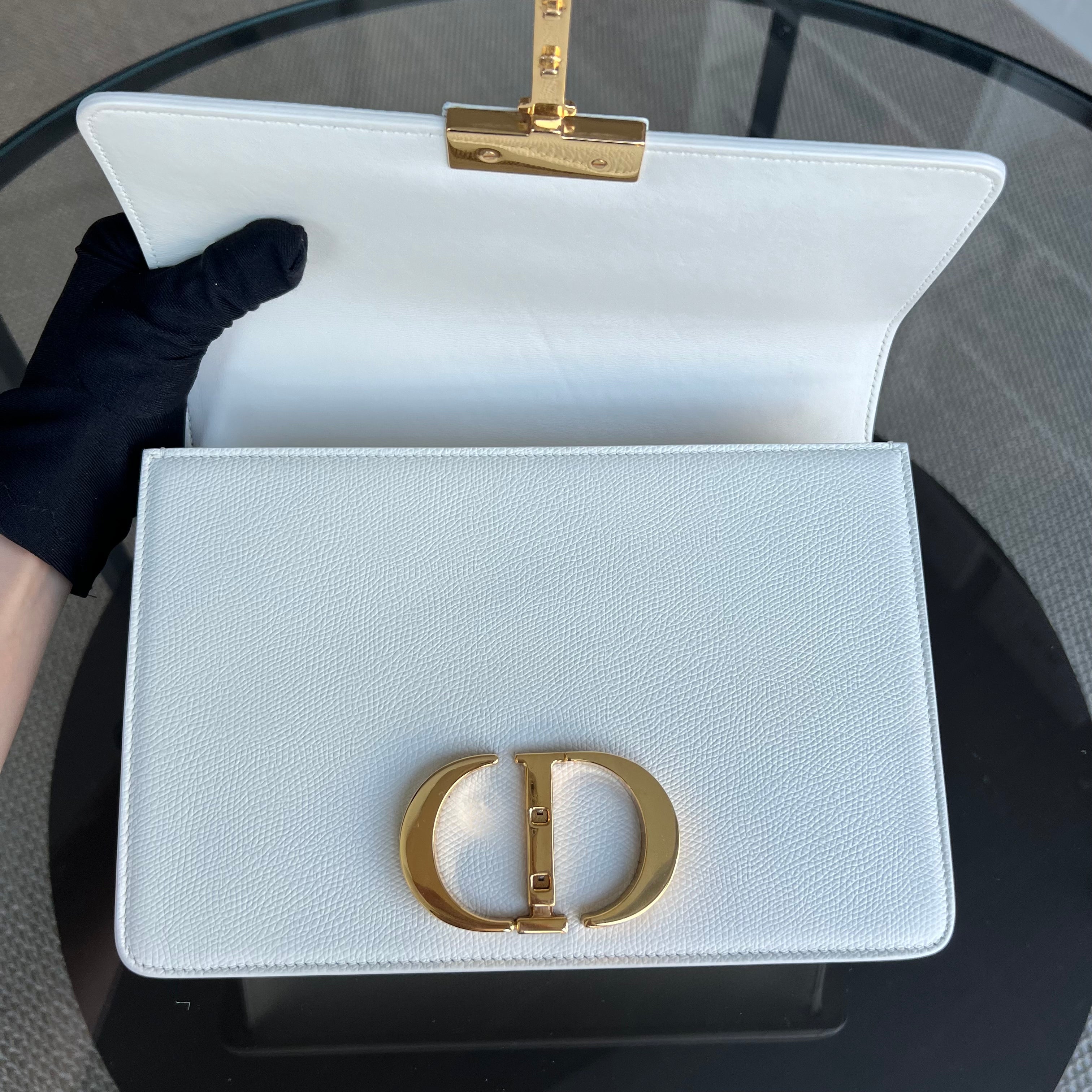 Dior Montaigne 30 Grained Calfskin White Golden Hardware - Luxury Evermore