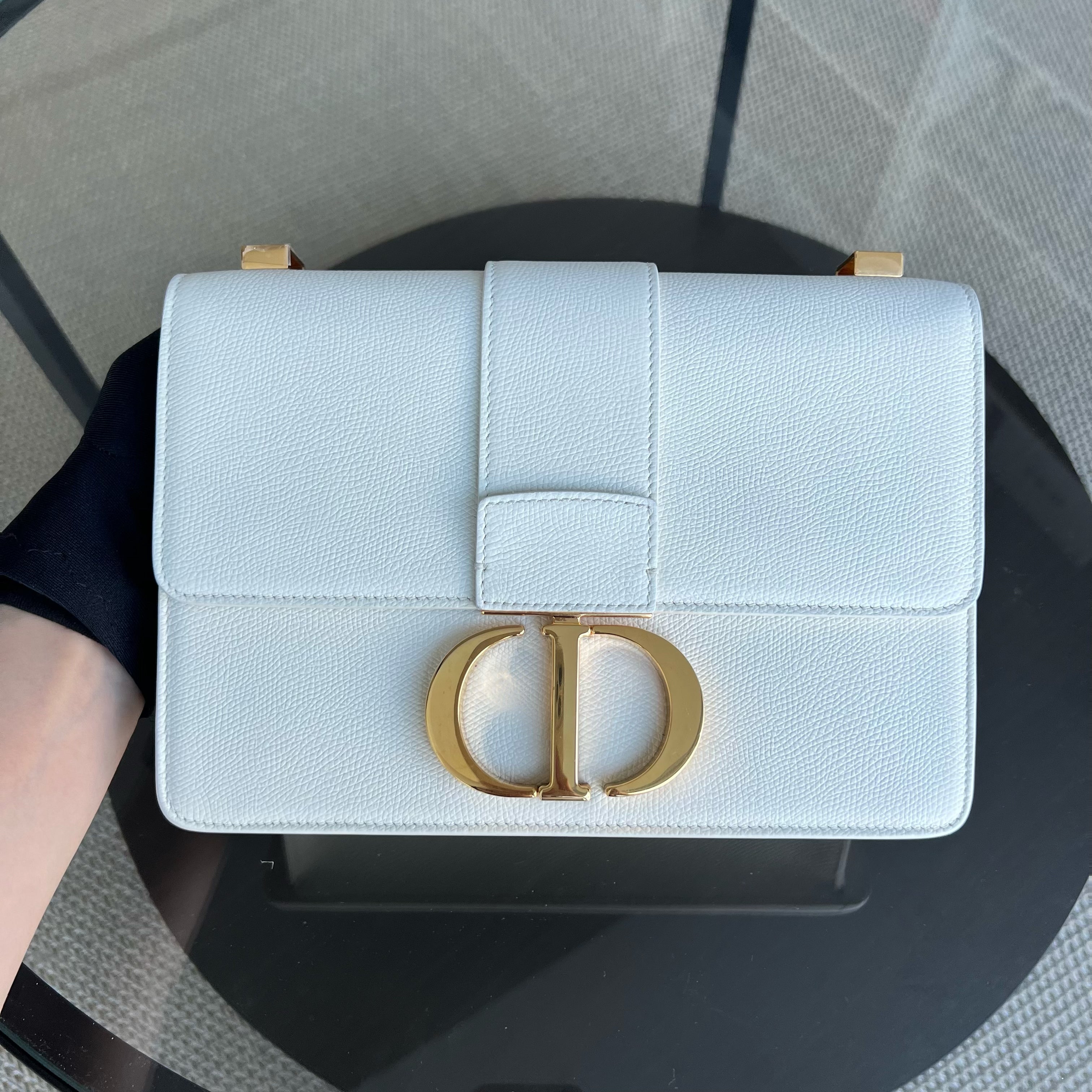 Dior Montaigne 30 Grained Calfskin White Golden Hardware - Luxury Evermore