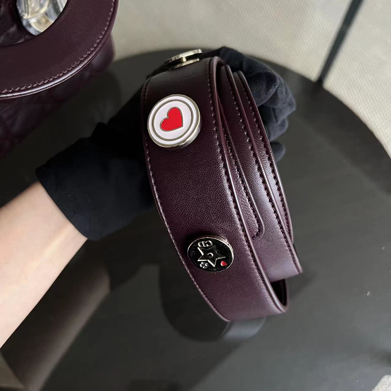 Dior My Lady Small Cannage Lambskin Burgundy Red My ABC Charm Badge GHW - Luxury Evermore