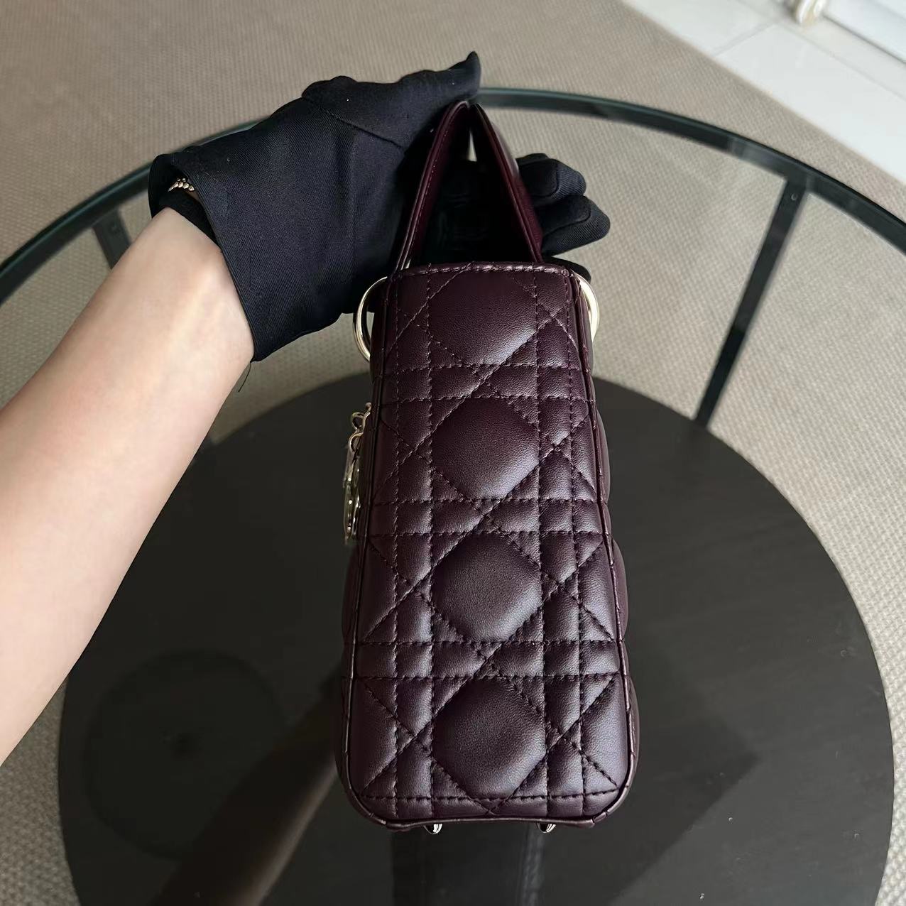 Dior My Lady Small Cannage Lambskin Burgundy Red My ABC Charm Badge GHW - Luxury Evermore