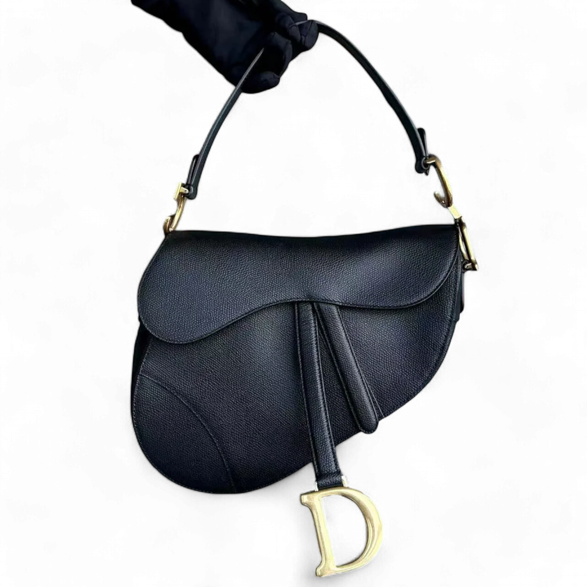 Dior Saddle Medium - 25CM Grained Calfskin Black Golden Hardware