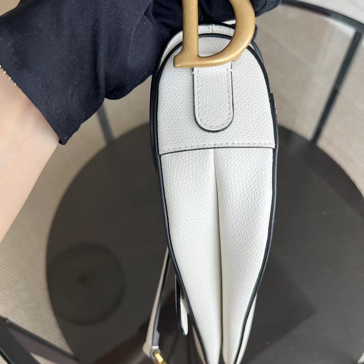 Dior Saddle Medium 25CM Grained Calfskin White GHW - Luxury Evermore