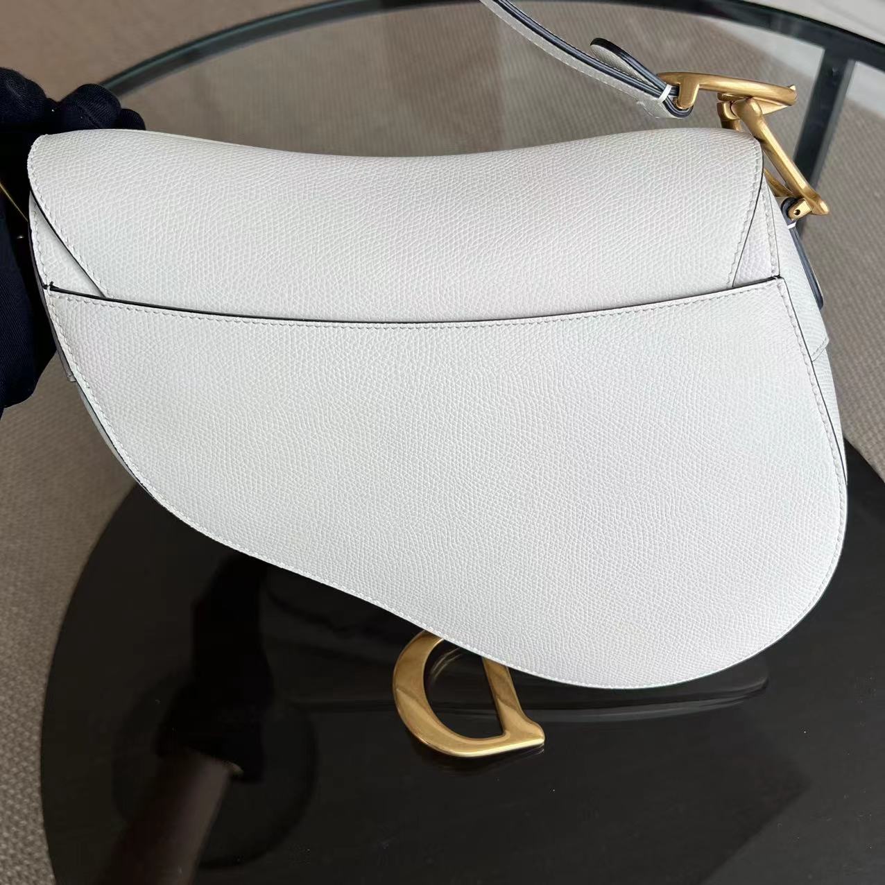 Dior Saddle Medium 25CM Grained Calfskin White GHW - Luxury Evermore