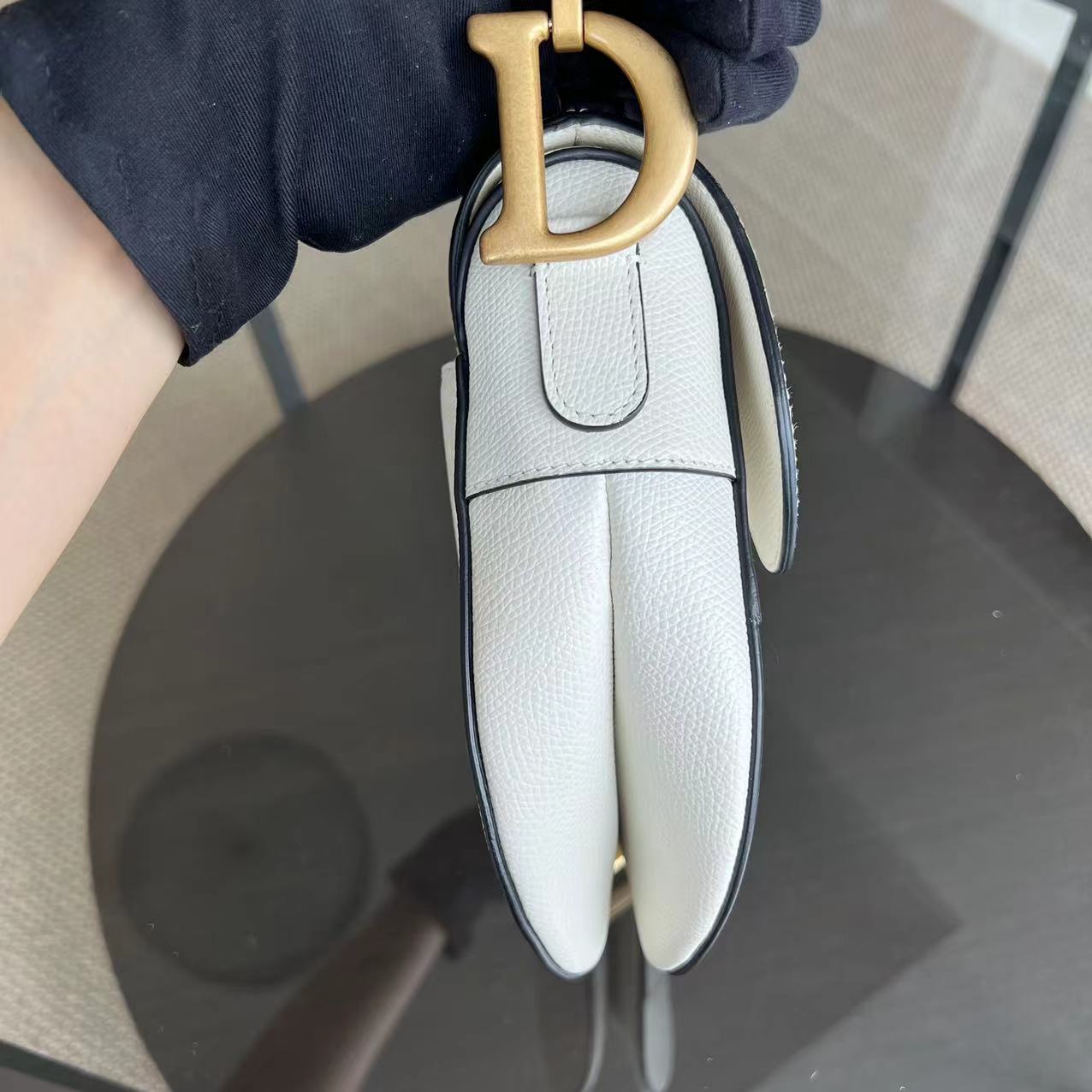 Dior Saddle Medium 25CM Grained Calfskin White GHW - Luxury Evermore