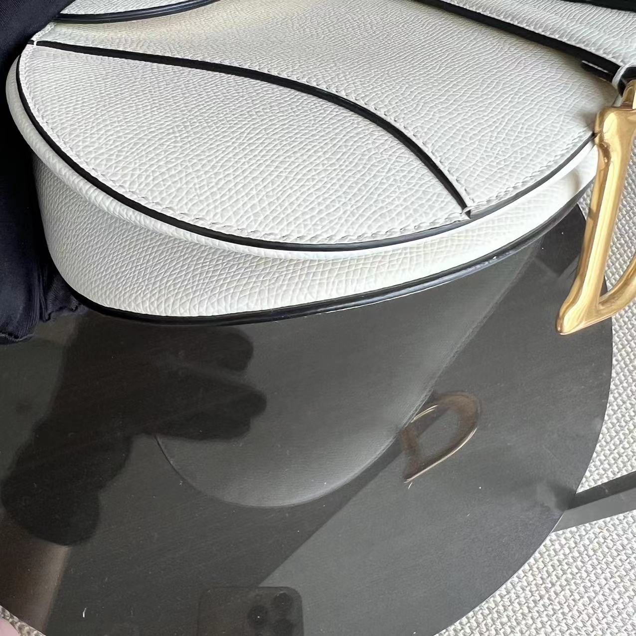 Dior Saddle Medium 25CM Grained Calfskin White GHW - Luxury Evermore