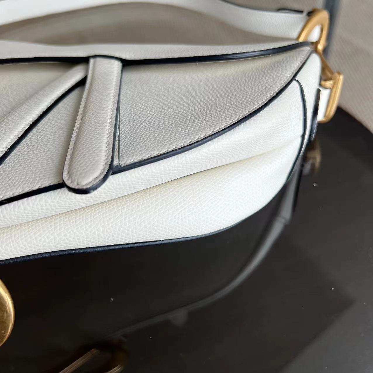 Dior Saddle Medium 25CM Grained Calfskin White GHW - Luxury Evermore