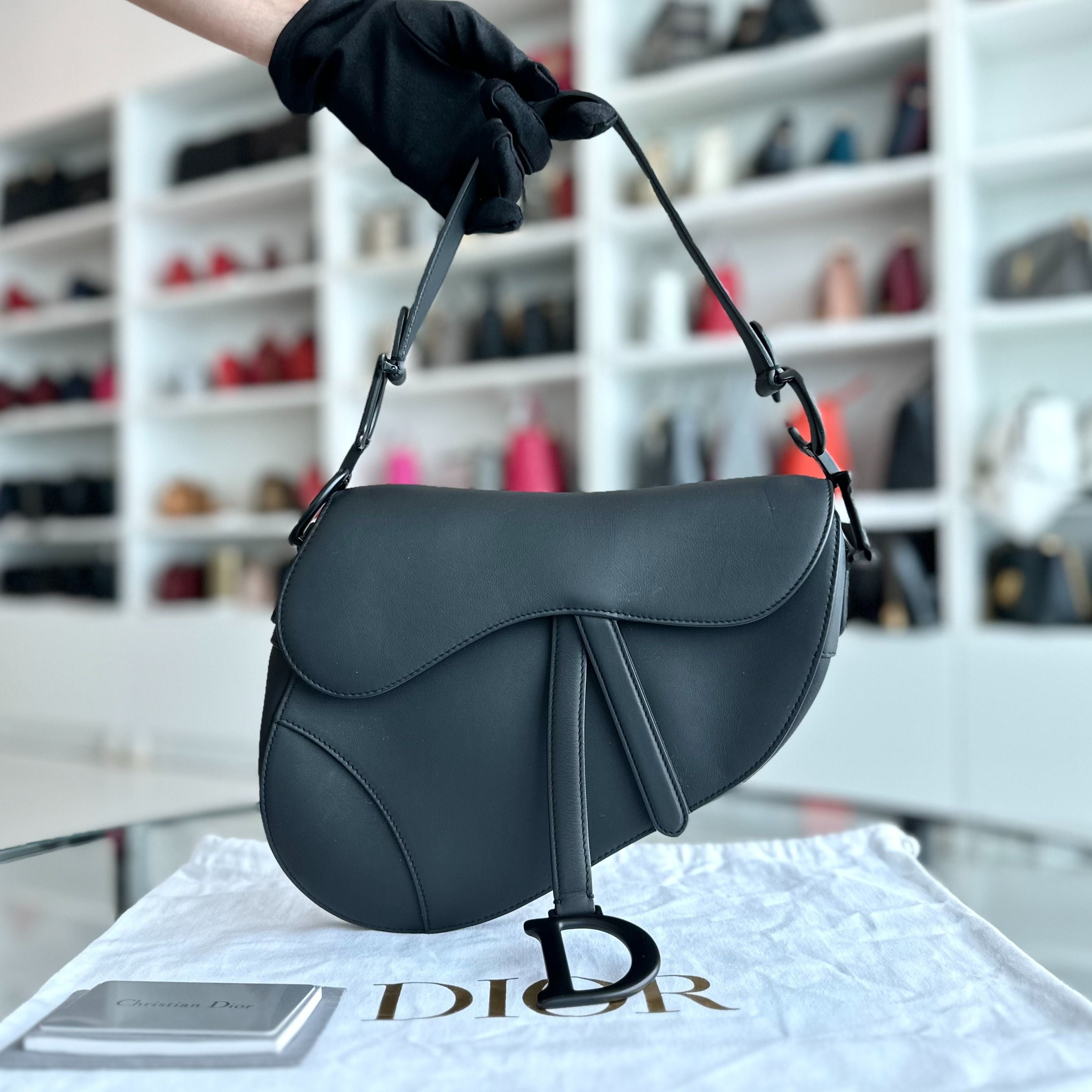 Dior Saddle Medium All Black Classic Lambskin BHW - Luxury Evermore