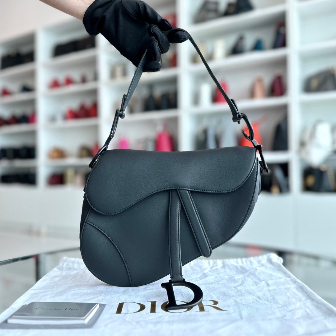 Dior Saddle Medium Calfskin All Black BHW - Luxury Evermore