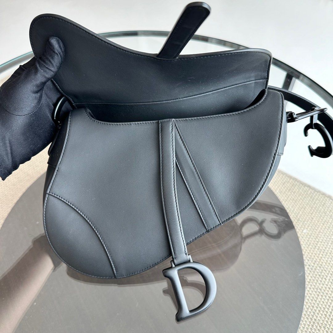 Dior Saddle Medium Calfskin All Black BHW - Luxury Evermore