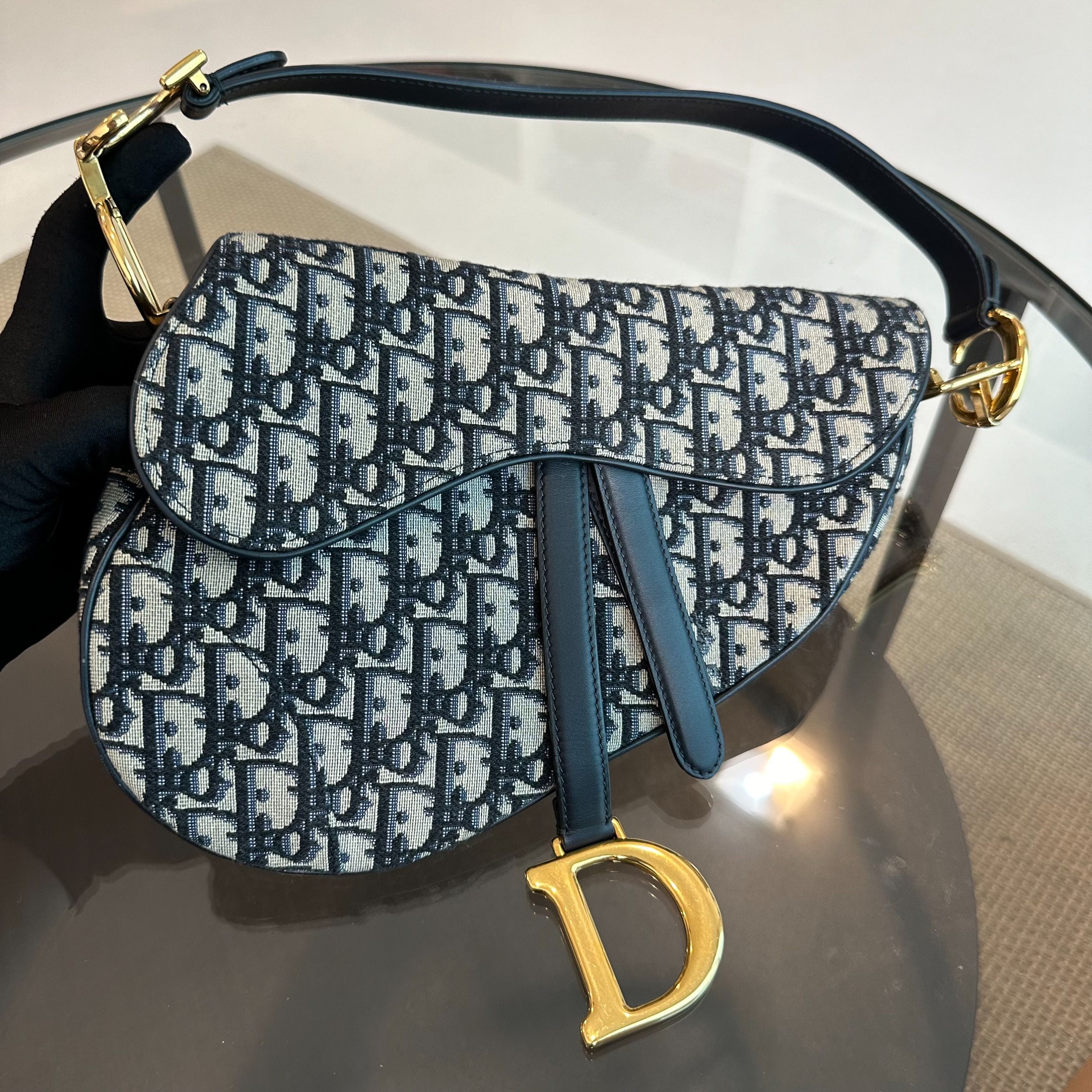 Dior Saddle Medium Dark Blue Oblique Canvas AGHW - Luxury Evermore