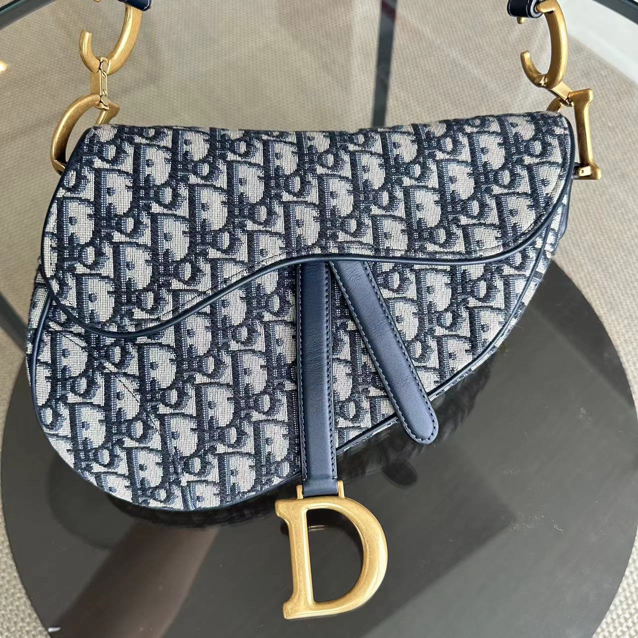 Dior Saddle Medium Embroidery Canvas Monogram Dark Blue Golden Hardware - Luxury Evermore