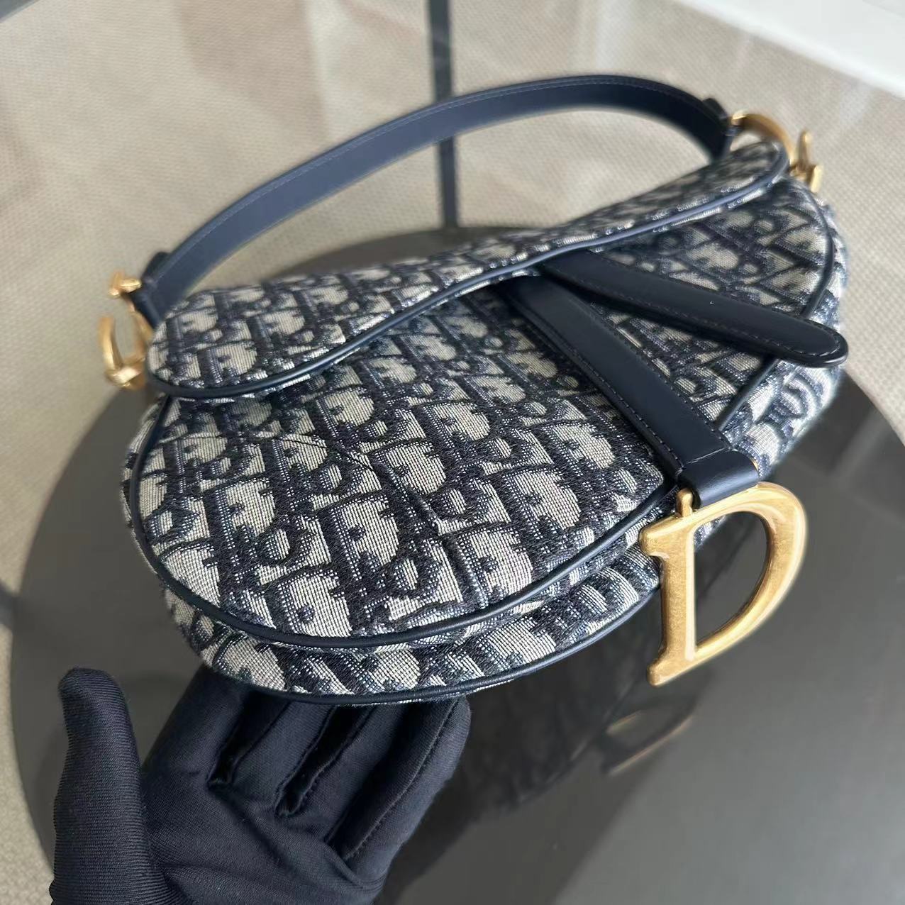 Dior Saddle Medium Embroidery Canvas Monogram Dark Blue Golden Hardware - Luxury Evermore