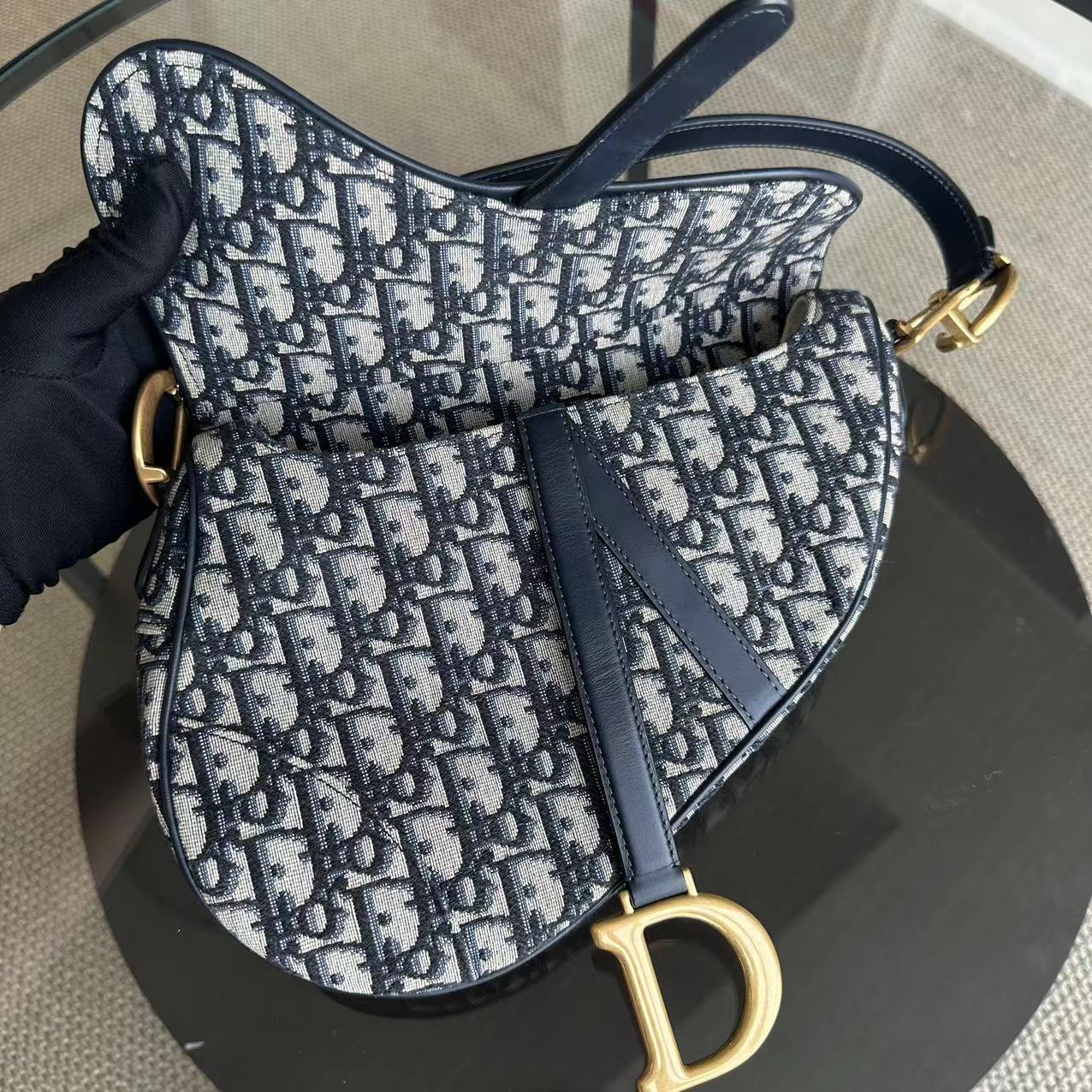 Dior Saddle Medium Embroidery Canvas Monogram Dark Blue Golden Hardware - Luxury Evermore