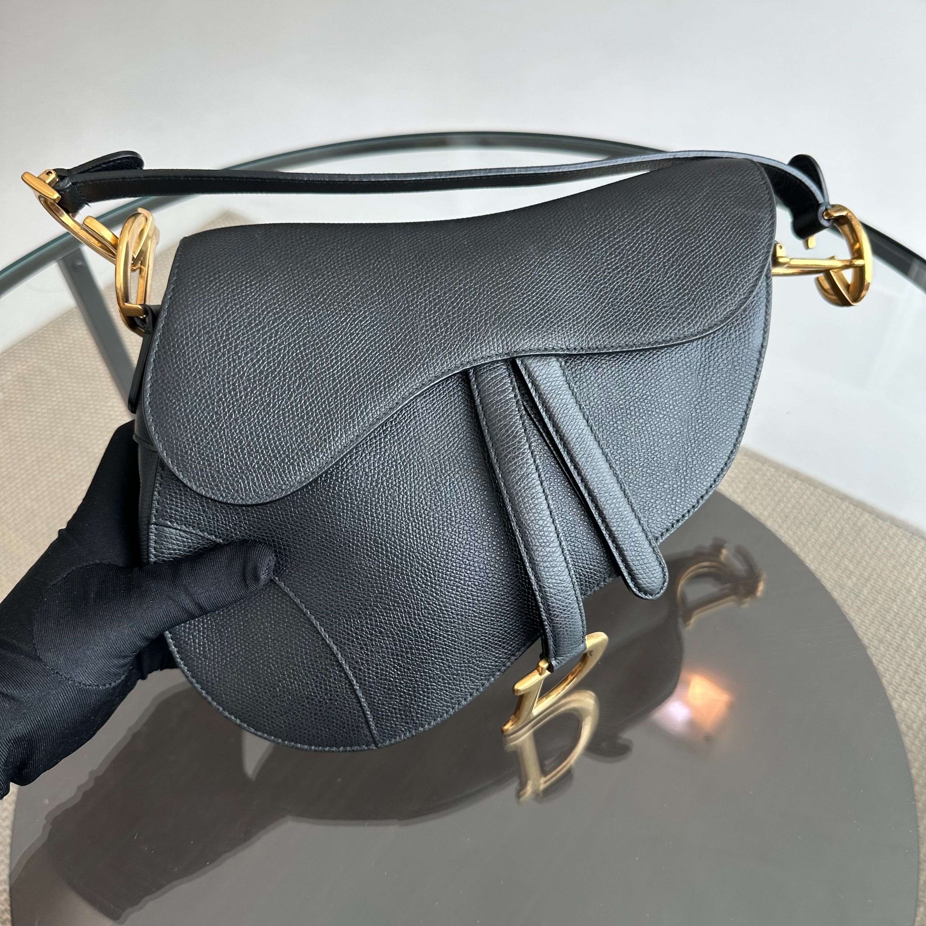 Dior Saddle Medium Grained Calfskin Black GHW - Luxury Evermore